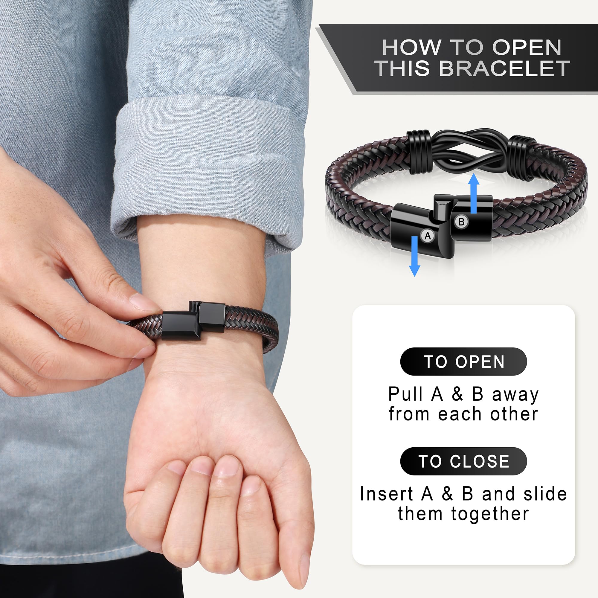 JoycuFF Husband Boyfriend Gifts Ideas, Christmas Anniversary Birthday Gifts for Men Him Husband Boyfriend from Wife Girlfriend, Valentines Fathers Day Unique Mens Gifts Leather Knot Bracelets
