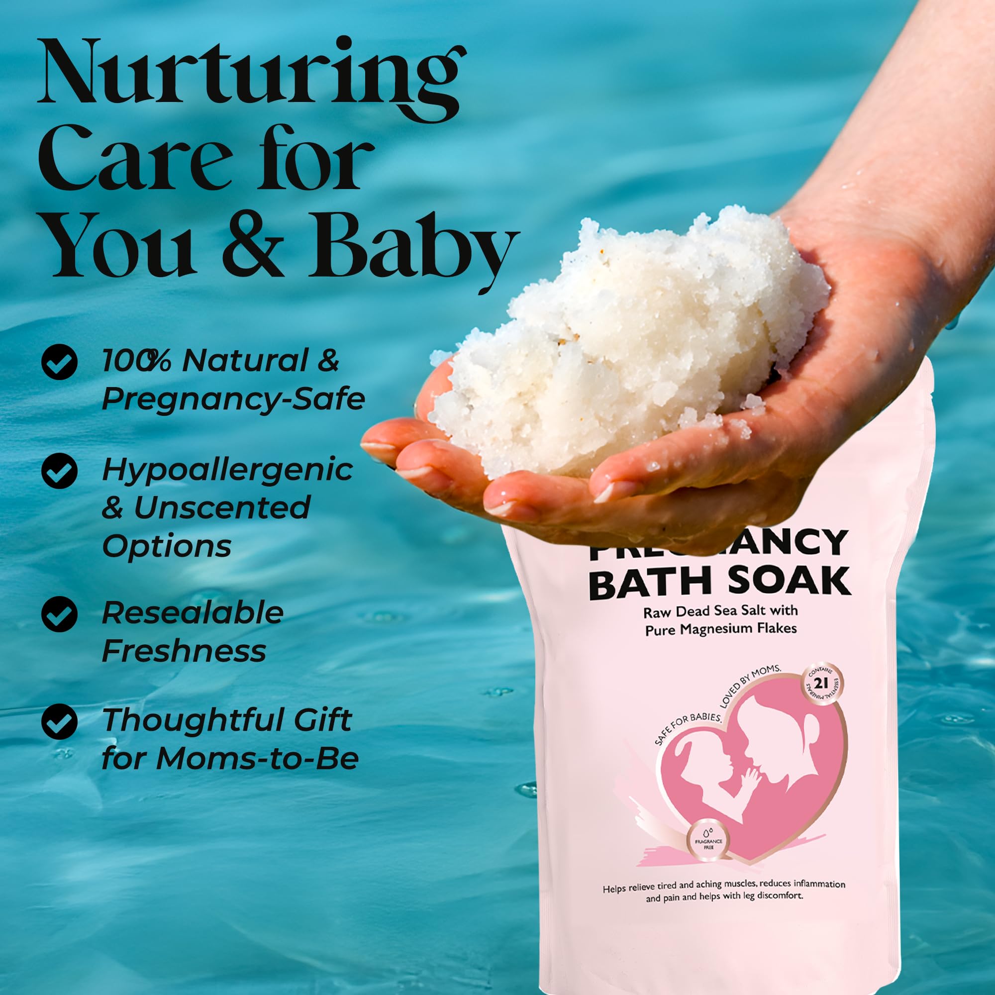Aromasong Unscented Dead Sea Pregnancy Bath Soak 5 lb + Magnesium Flakes 14 oz Bundle – Gentle Skin Care, Muscle Relaxation & Mineral Support for Expecting Mothers and Sensitive Skin