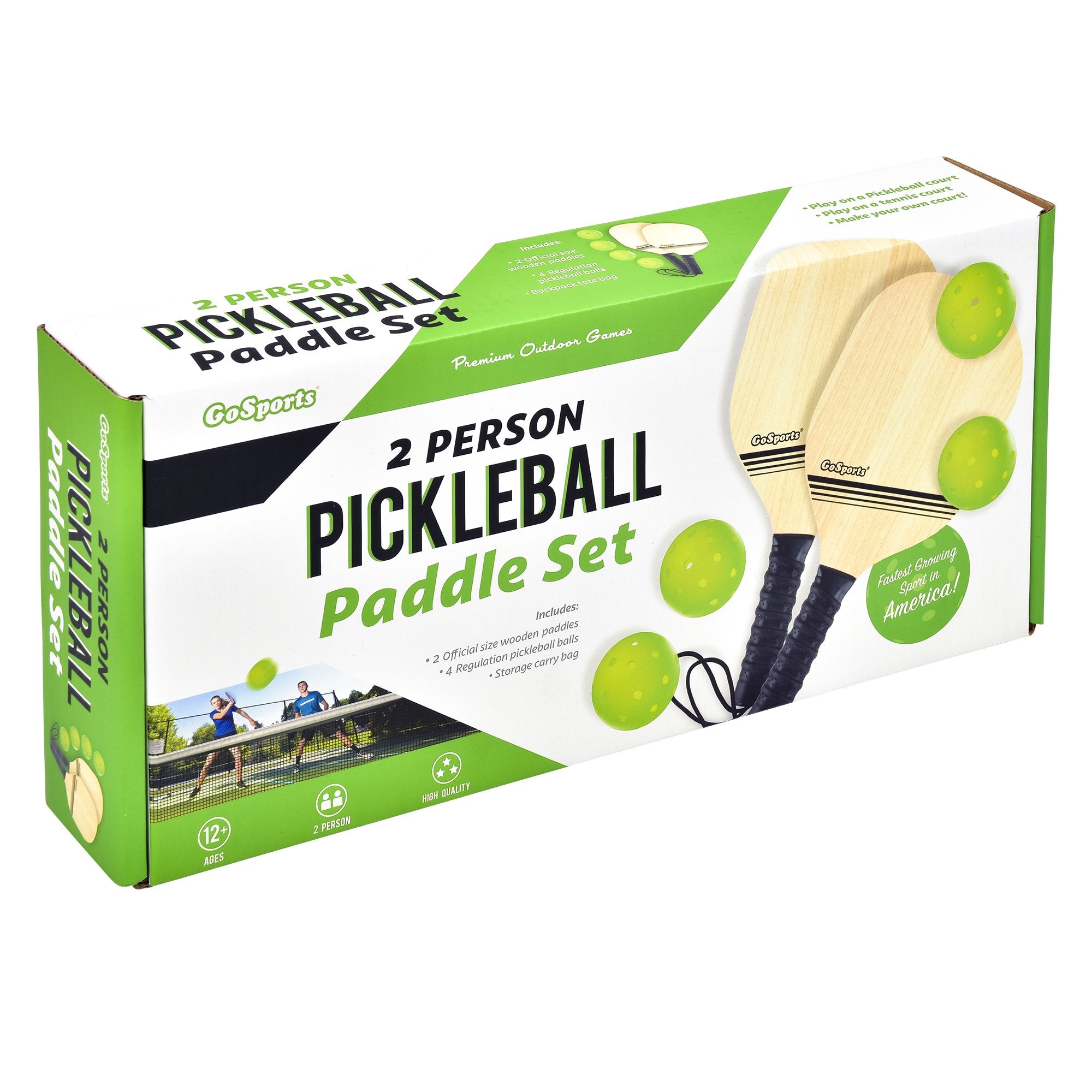 GoSports Wood Pickle Ball Starter Set - Includes 2 Wooden Paddles, 4 Official Pickleballs & Backpack Tote