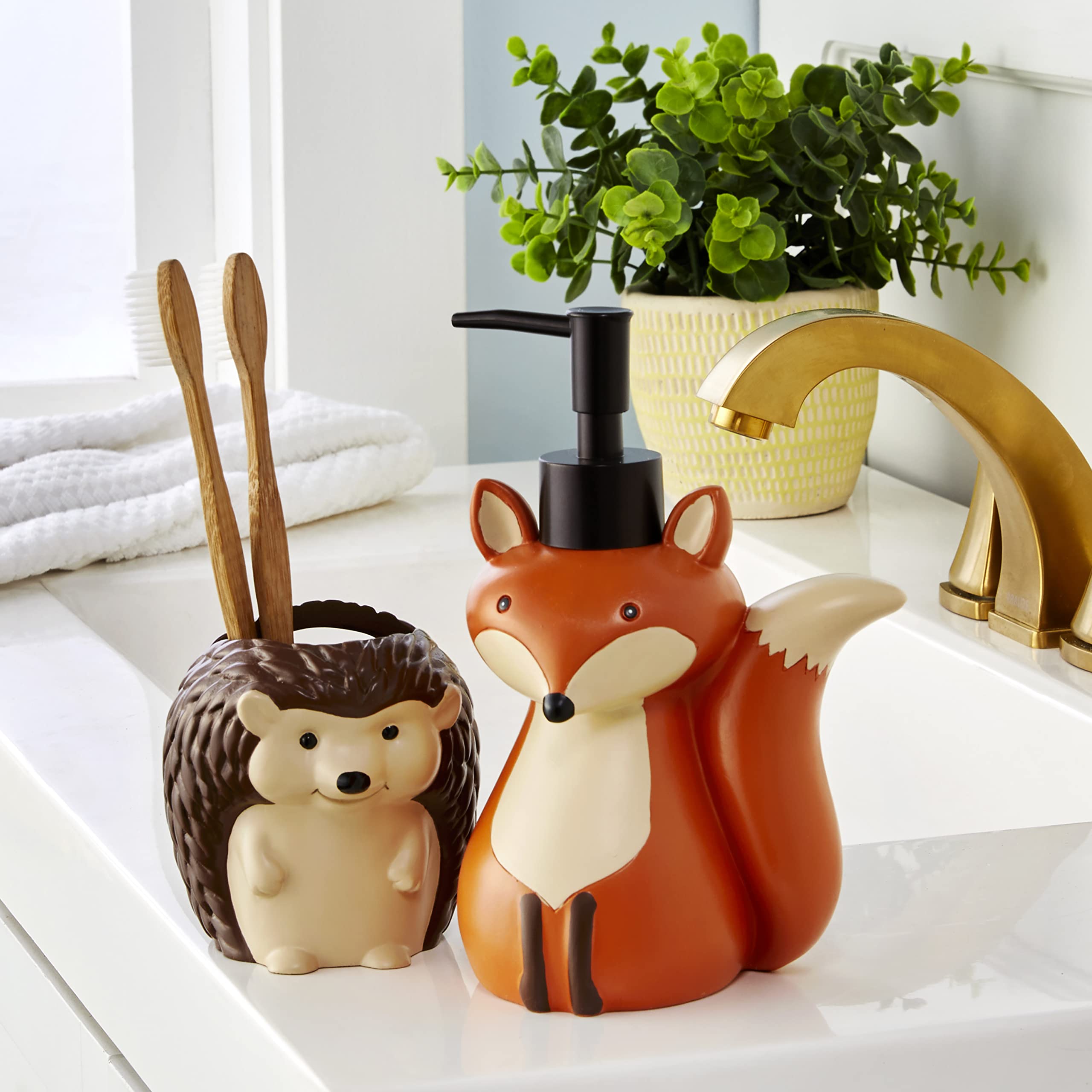 SKL Home Forest Animals Toothbrush Holder, White