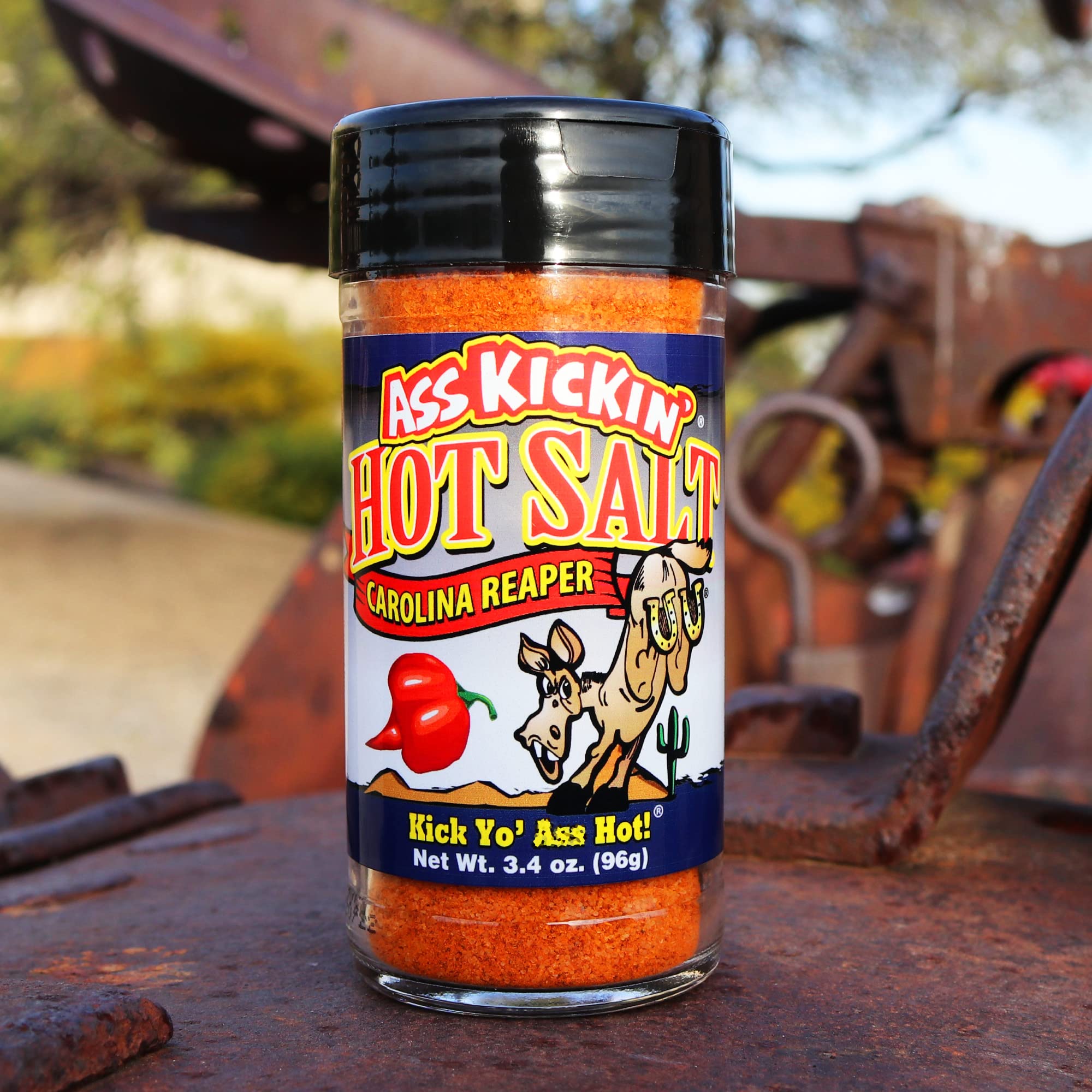 ASS KICKIN' Hot Spicy Carolina Reaper Pepper Salt – 3.4oz. Shaker Jar - Perfect Flavored Salt for Popcorn Seasoning, Margarita Salt and French Fry Seasoning - Premium Gourmet Gift