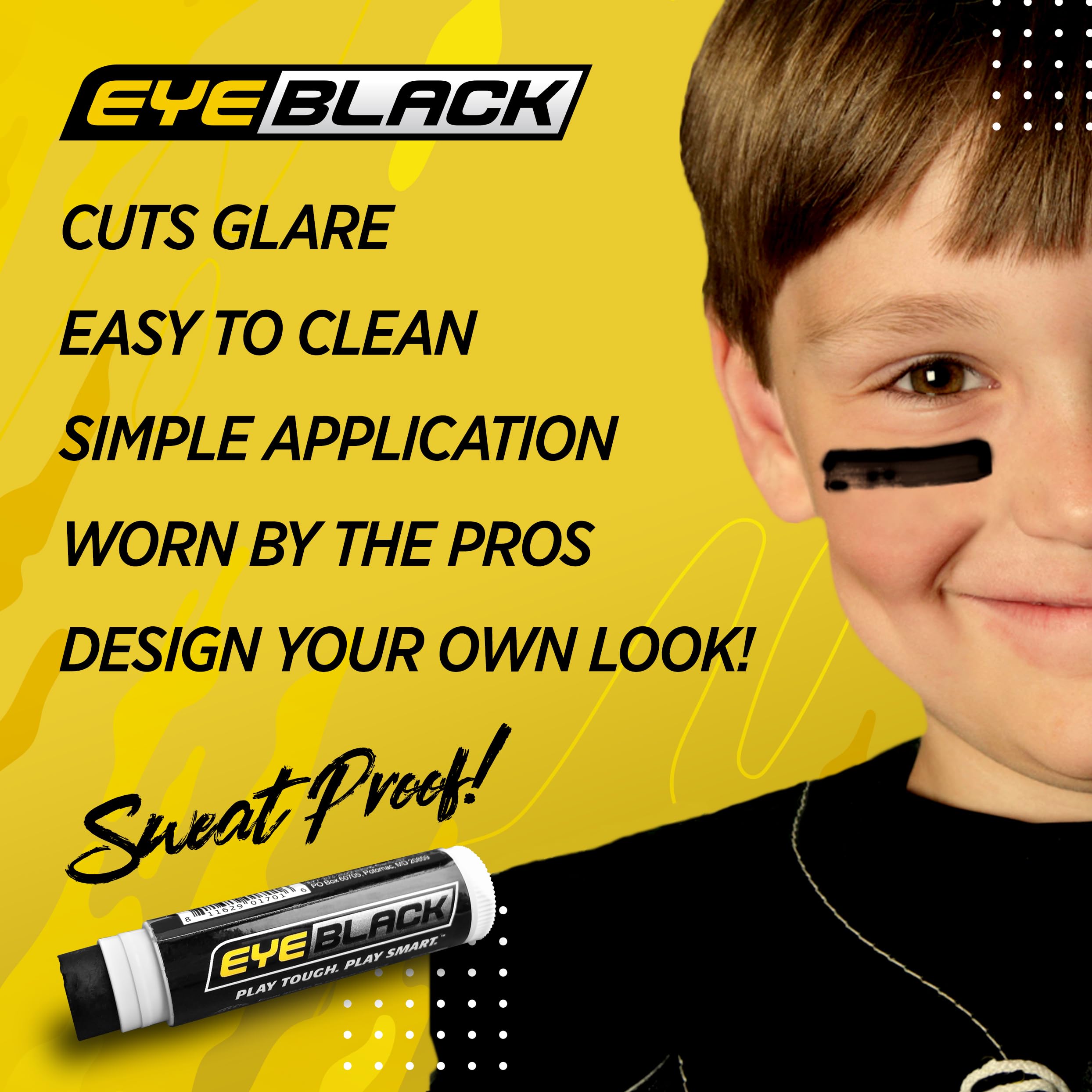 EyeBlack Anti-Glare Under Eye Black Sports Grease Stick for Pro Performance - Softball, Football, Baseball, Soccer, Cheer, Volleyball – Tailgate, Championship, Playoffs, Game Day - 1 Stick