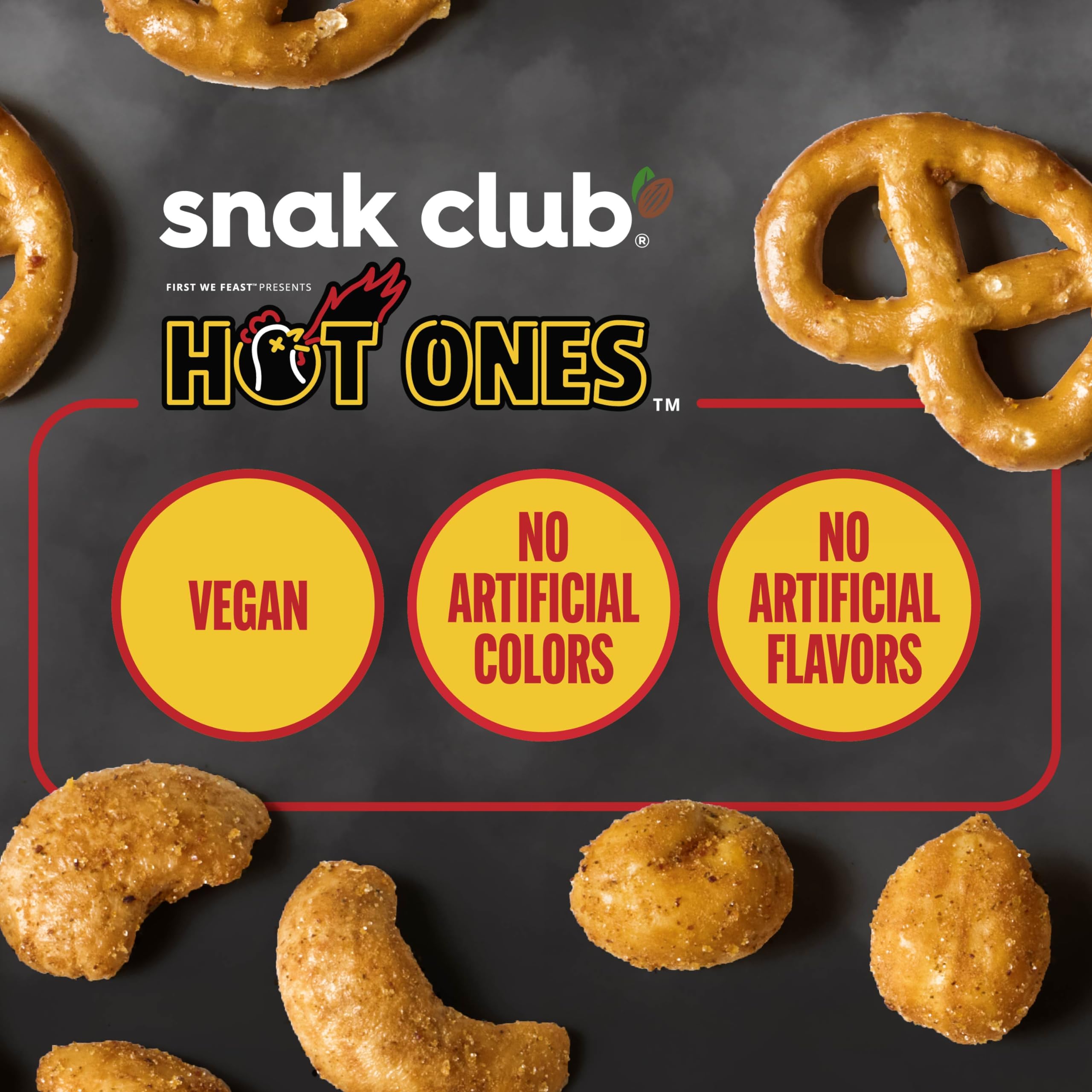 Snak Club x Hot Ones Hot Habanero Snack Mix, Spicy Snacks with Peanuts, Pretzels, Sesame Sticks, Toasted Corn & Cashews, Inspired by Hot Ones Hot Sauce, 2 oz Bag (12 Count)