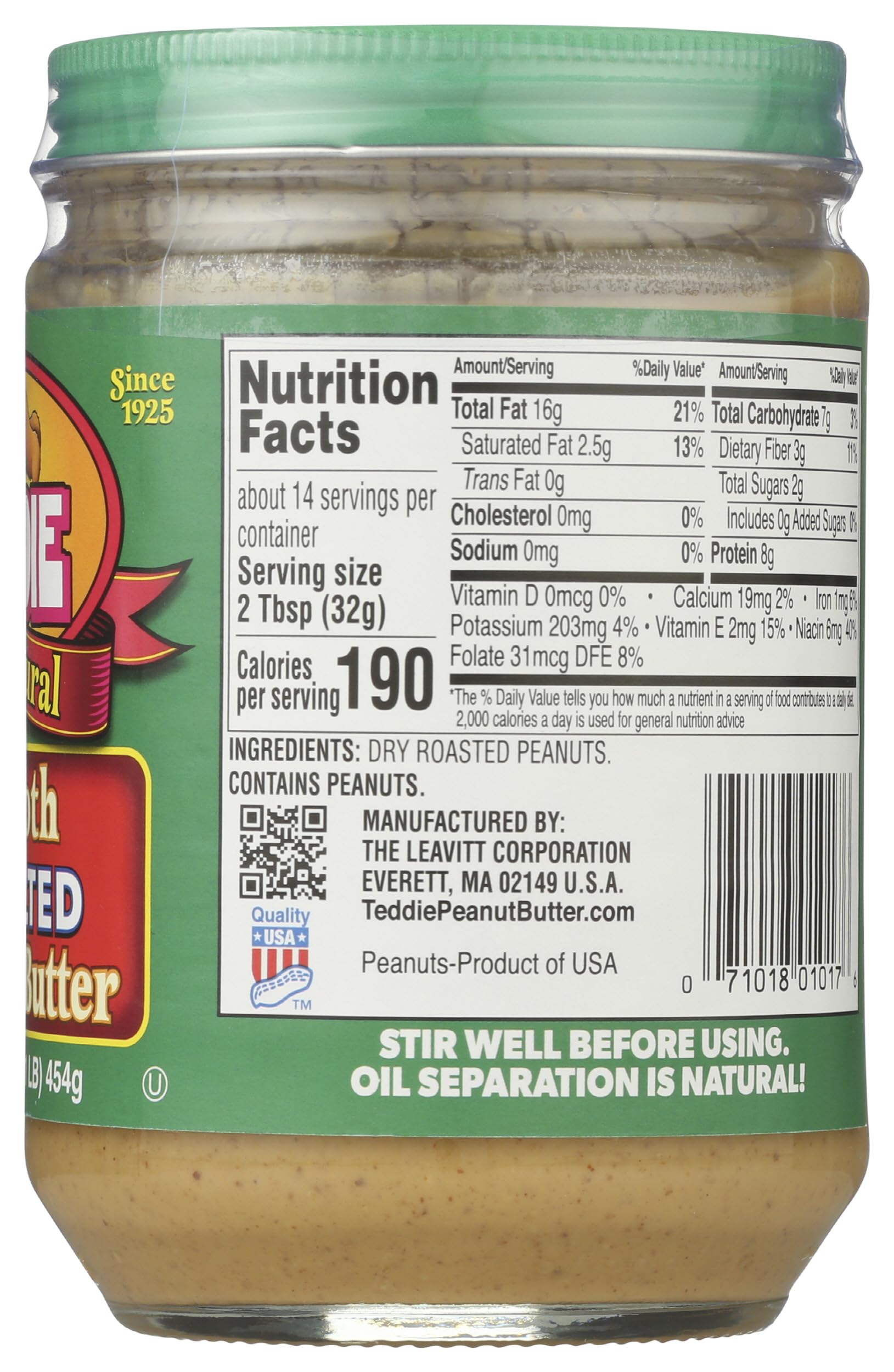 TEDDIE PEANUT BUTTER Unsalted Peanut Butter, 16 OZ