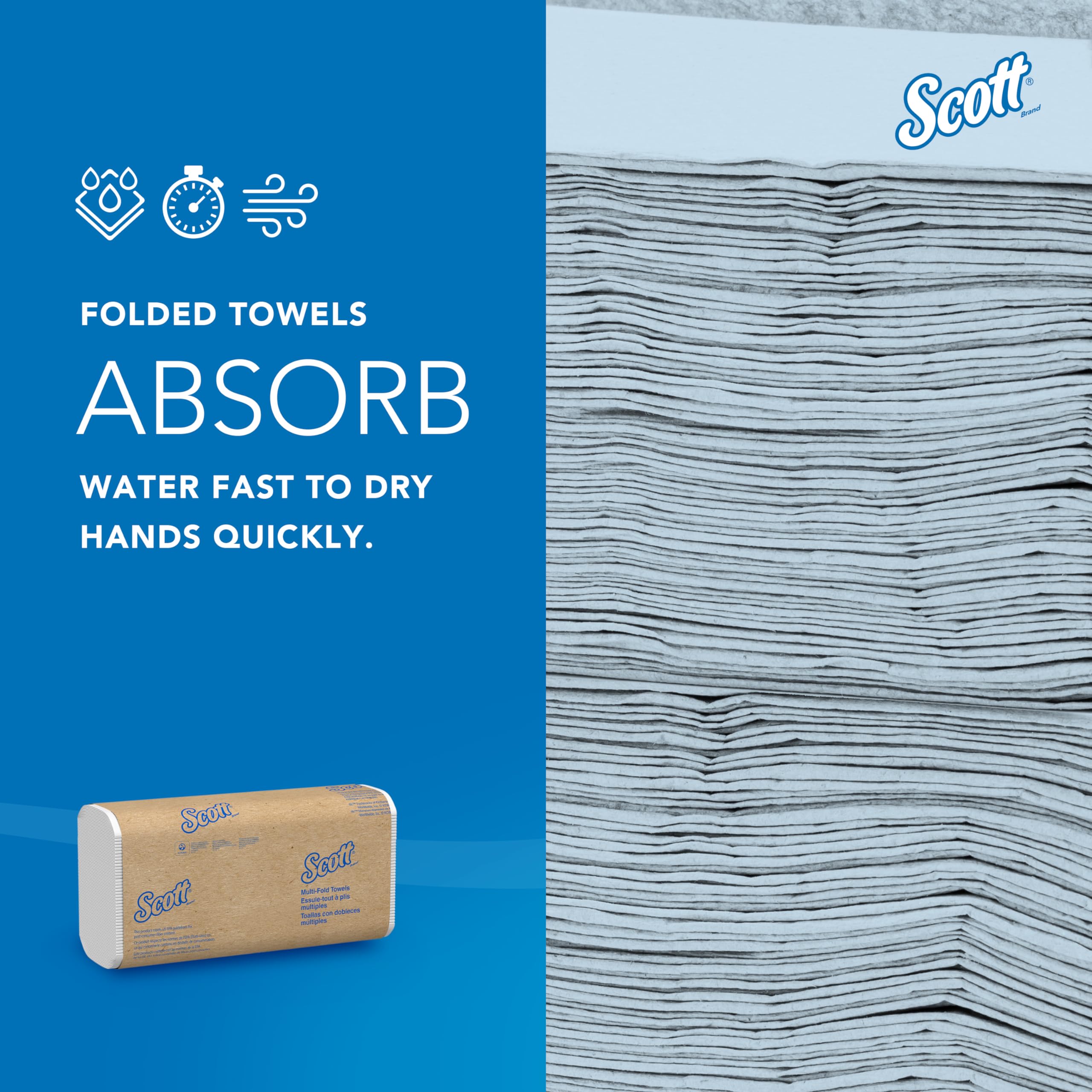 Scott Professional Multifold Paper Towels, Bulk (01804), with Absorbency Pockets, 9.2" x 9.4" sheets, White (250 Sheets/Pack, 16 Packs/Case, 4,000 Sheets/Case)