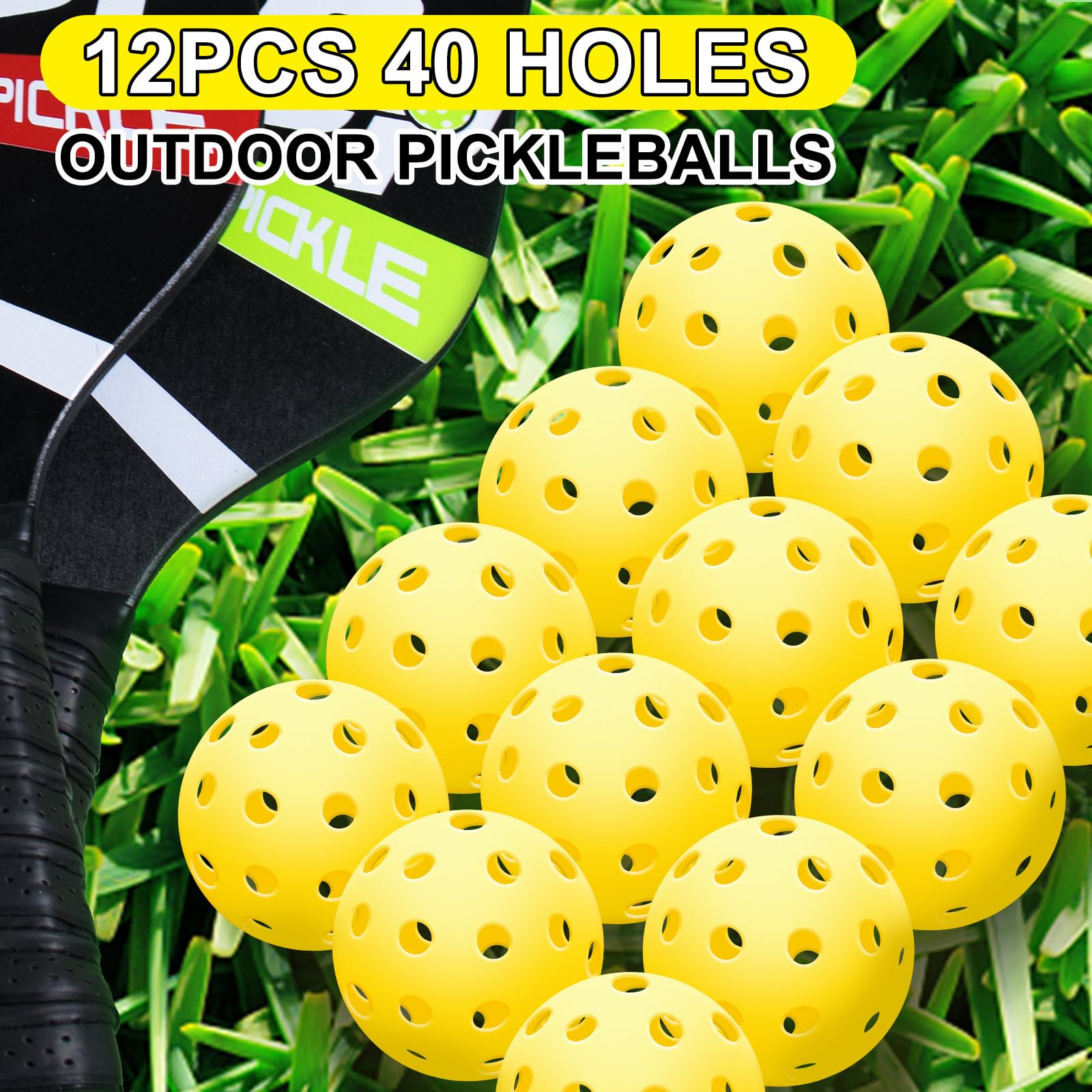 GoPickle 12Pack Pickleball Balls Indoor & Outdoor, 40 Holes Pickle balls Meet USAPA Standards, High Bounce, Good for Practice, Durable, Excellent Visibility, Perfect for Beginners and Players