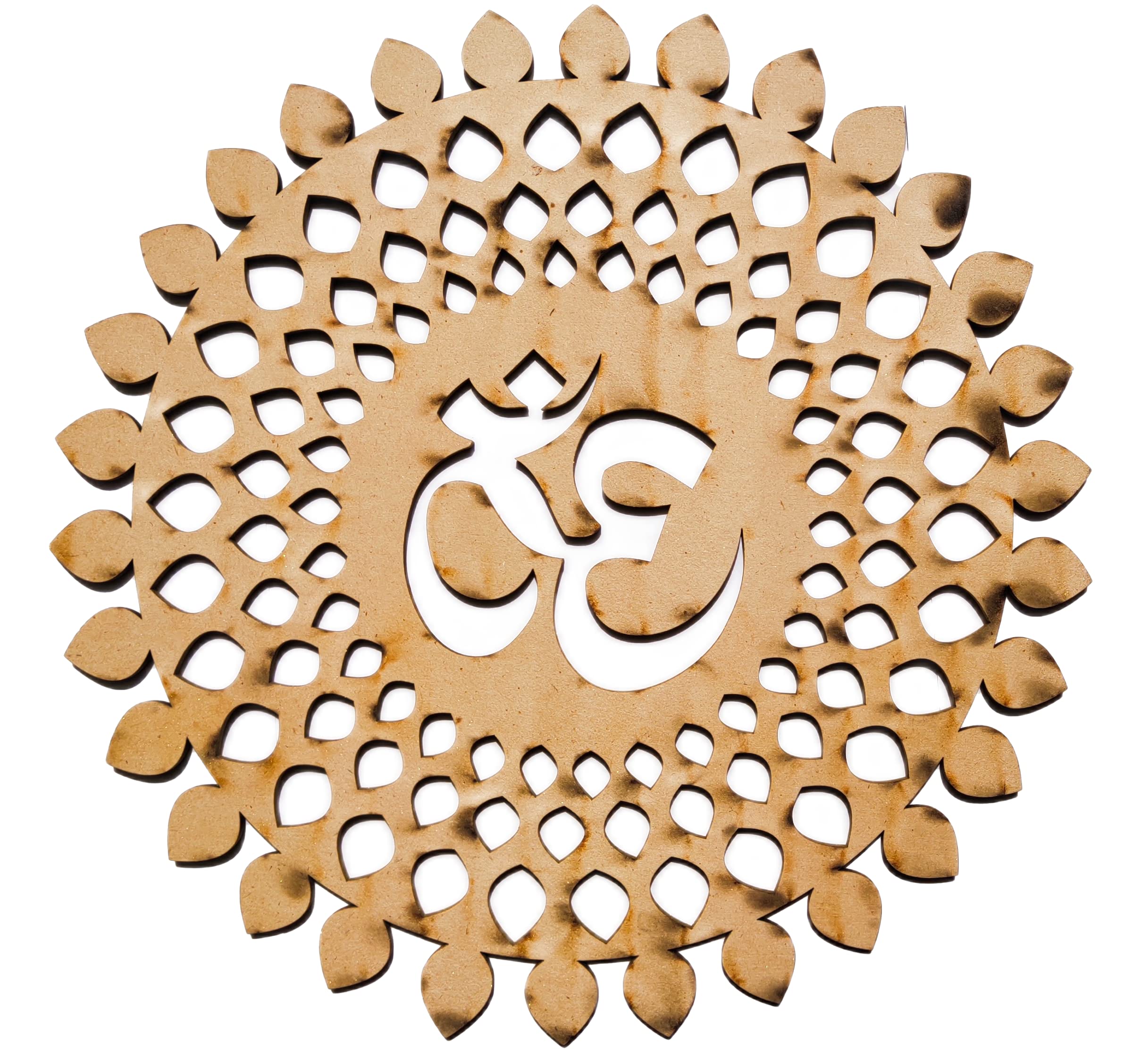 My Dream Carts Golden Om Round Decorative Wall Art Mdf Wooden Om Chakra For Temple, Living Room, Bedroom, Office, Hotel, Home Decor Items, Gift Item, Mandala Wall Hanging For House Decoration 60x60cm