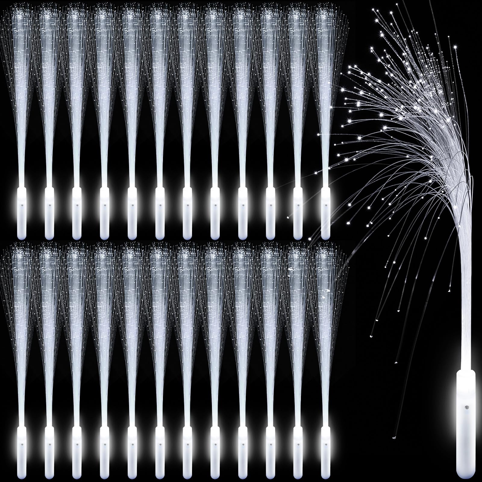 72 Pack White Fiber Optic Wands 20.3 inch Long Sparklers Fireworks Wedding Send Off Glow Sticks with 3 Light Modes LED Wedding Dance Floor Props Light up Wands for Birthday Party Wedding Exit Items