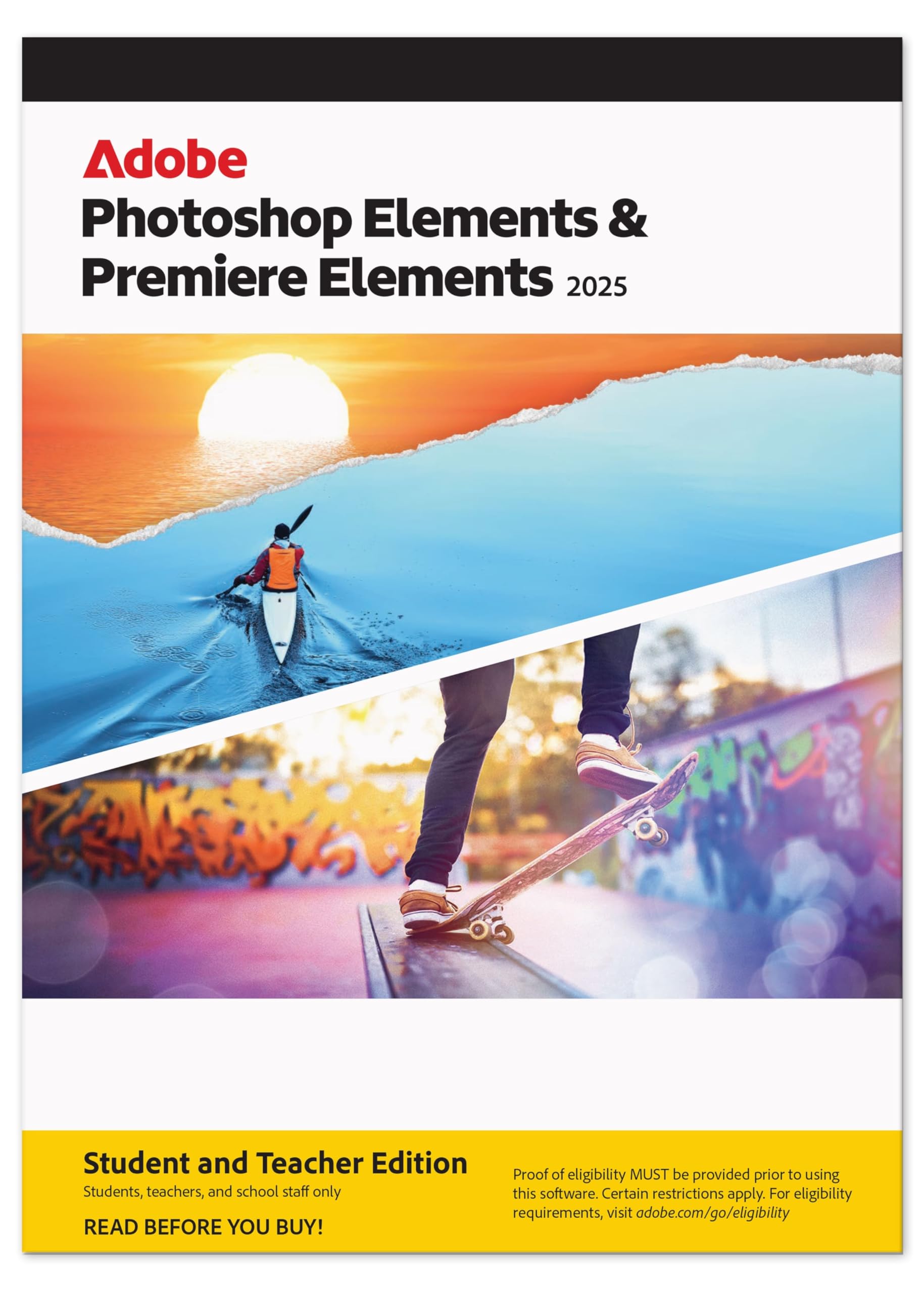 Adobe Photoshop Elements 2025 & Premiere Elements 2025 Student & Teacher Edition | PC/Mac Code | Box with Download Code | Photo & Video Editing | 3-year term license | Activation Required