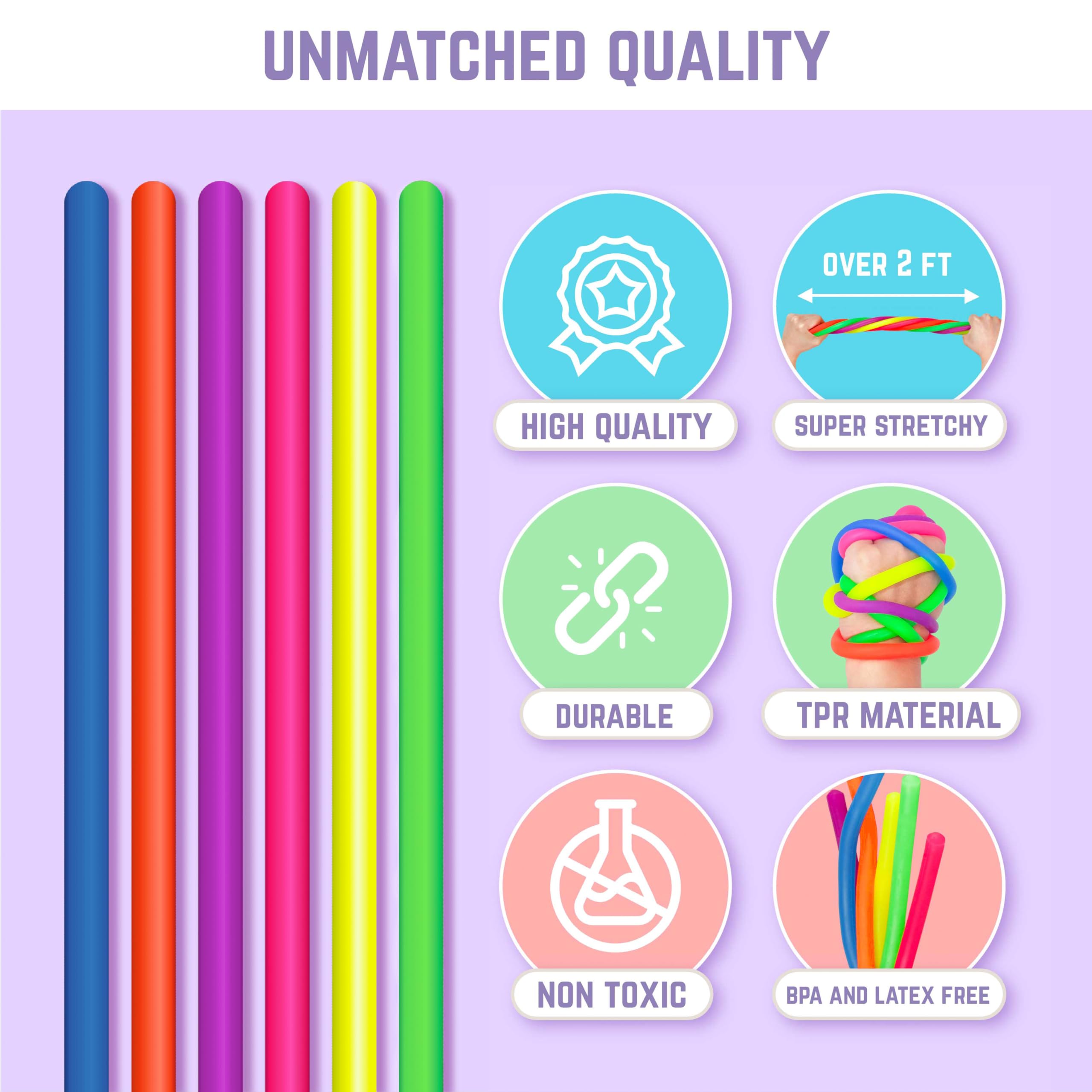 BUNMO Stocking Stuffers for Kids - Stretchy Strings - Sensory Toys - Original - 6 Pack and Stocking Stuffers for Kids - Stretchy Sensory Strings - Glitter - 6 Pack