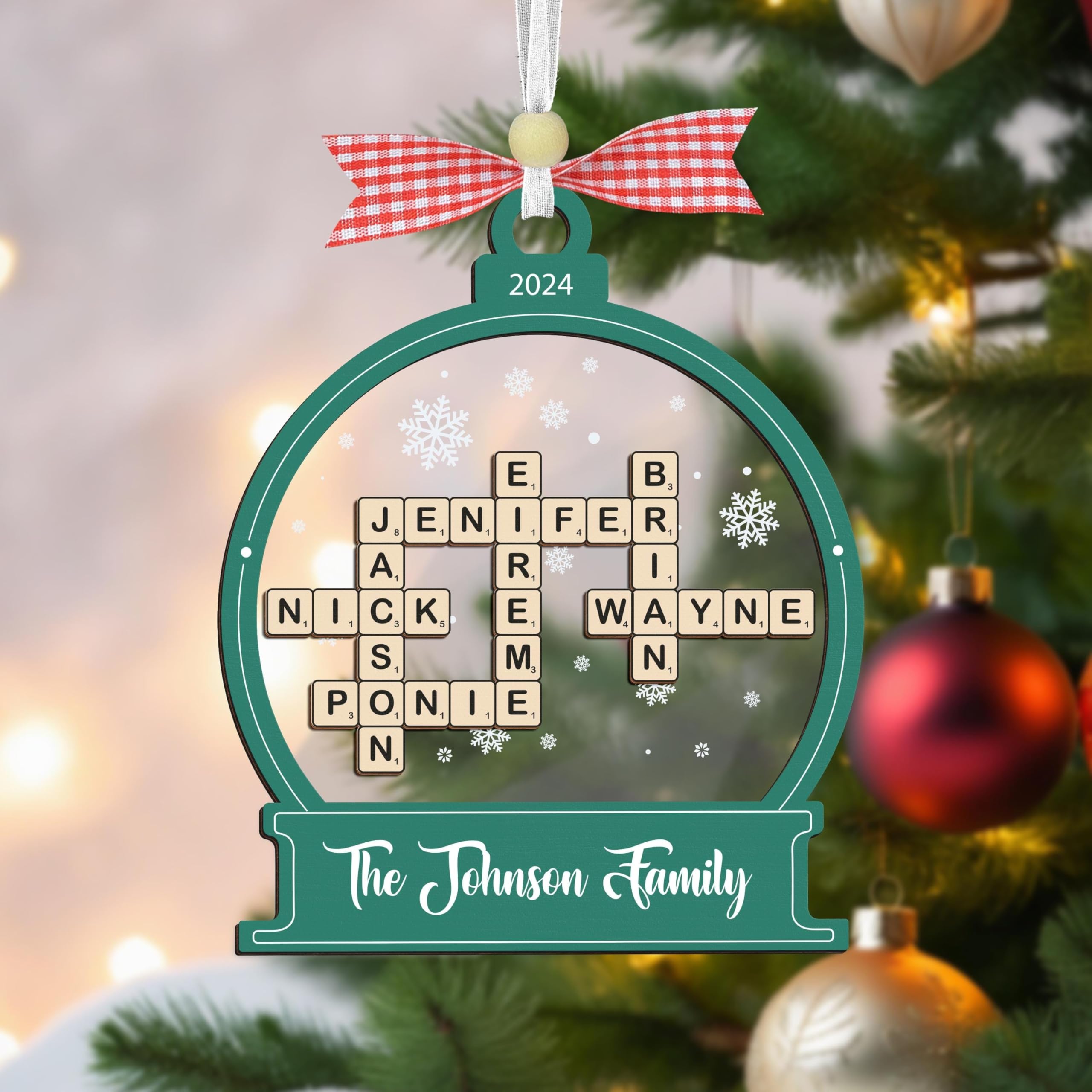 NAZENTI Personalized Family Crossword Christmas Ornament, Family Christmas Ornament 2024, Family Names Puzzle, Crossword Puzzle Name Ornament, Family, Family Keepsake Gifts