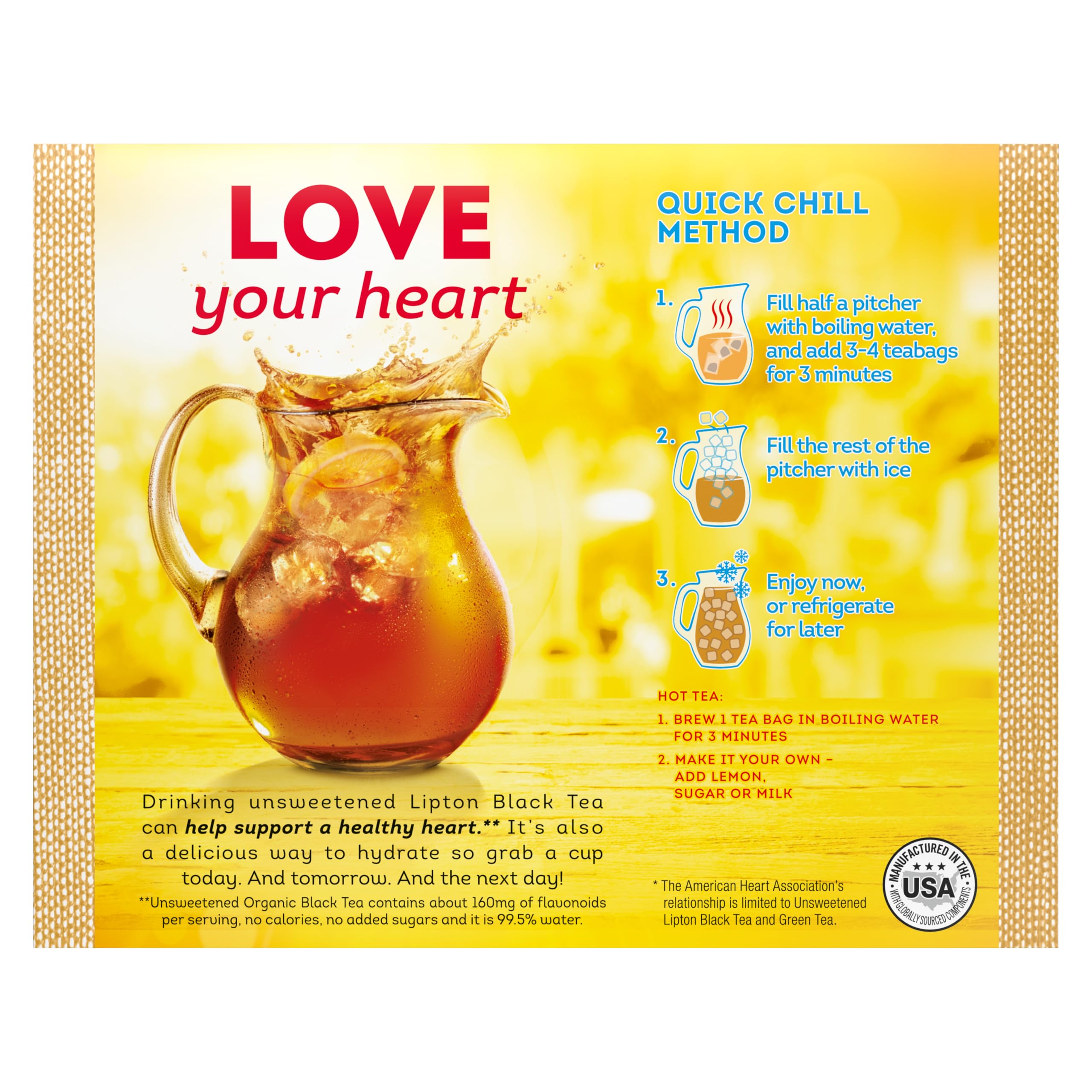 Lipton Organic Tea Bags, Black Tea, Iced or Hot Tea, Can Support Heart Health, 72 Total Tea Bags