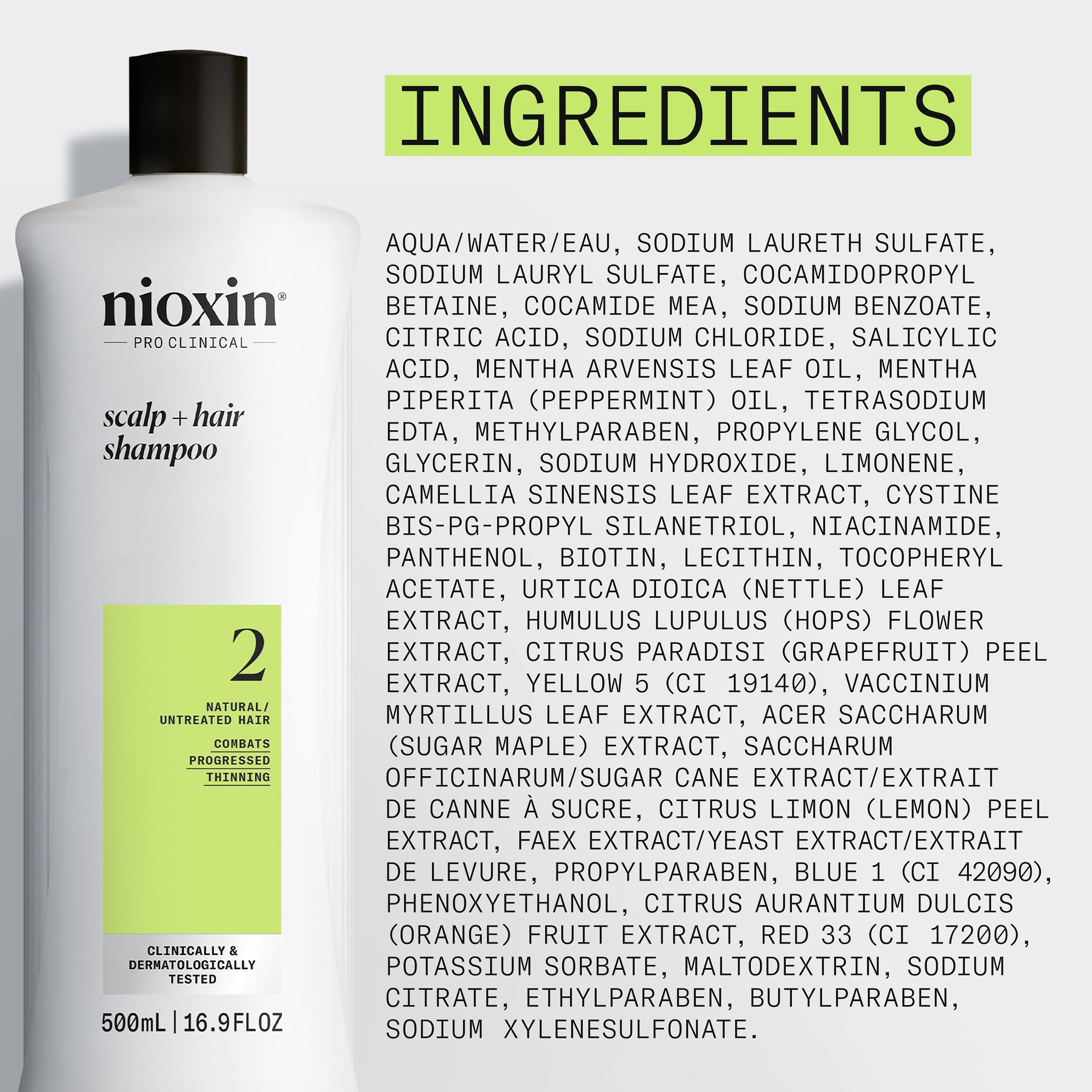 Nioxin Scalp + Hair Thickening System 2 Shampoo | For Natural or Untreated Hair with Progressed Thinning | With Niacinamide and Biotin | 16.9 Fl oz.