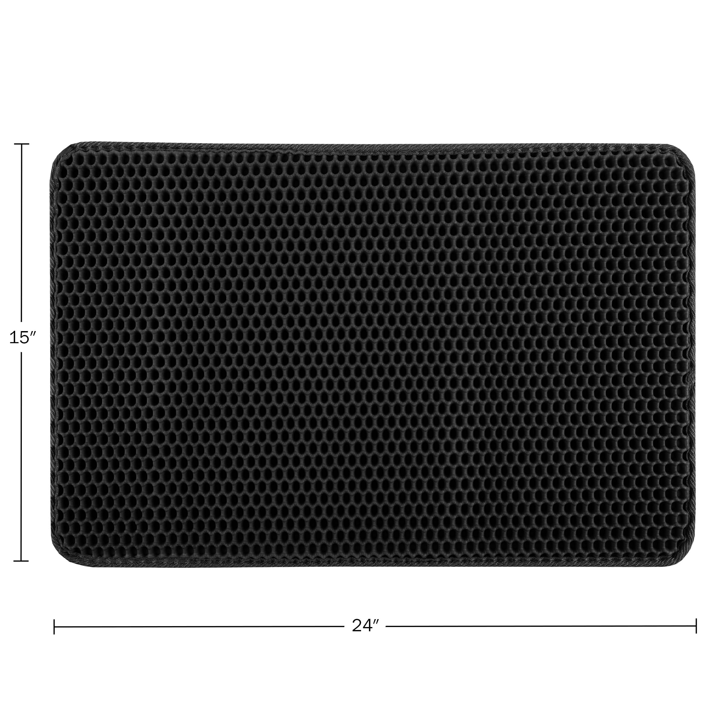 Cat Litter Mat - 24x15 Waterproof Litter Box Mat with Dual-Layer Honeycomb Design for Trapping Litter - Slip-Resistant Cat Mat by PETMAKER (Black)