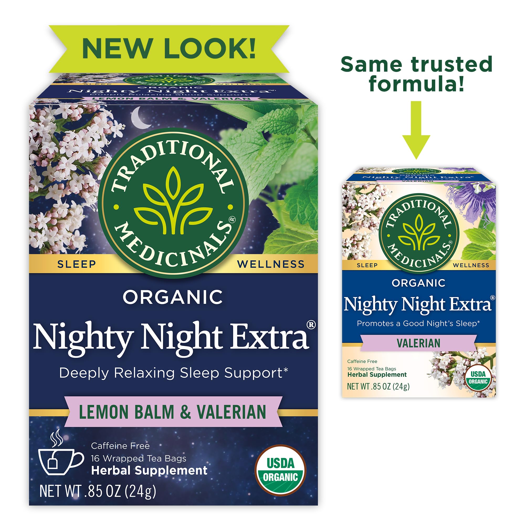 Traditional Medicinals Organic Nighty Night Extra Tea With Valerian Root for Relaxation, 16 Tea Bags (Pack of 1)