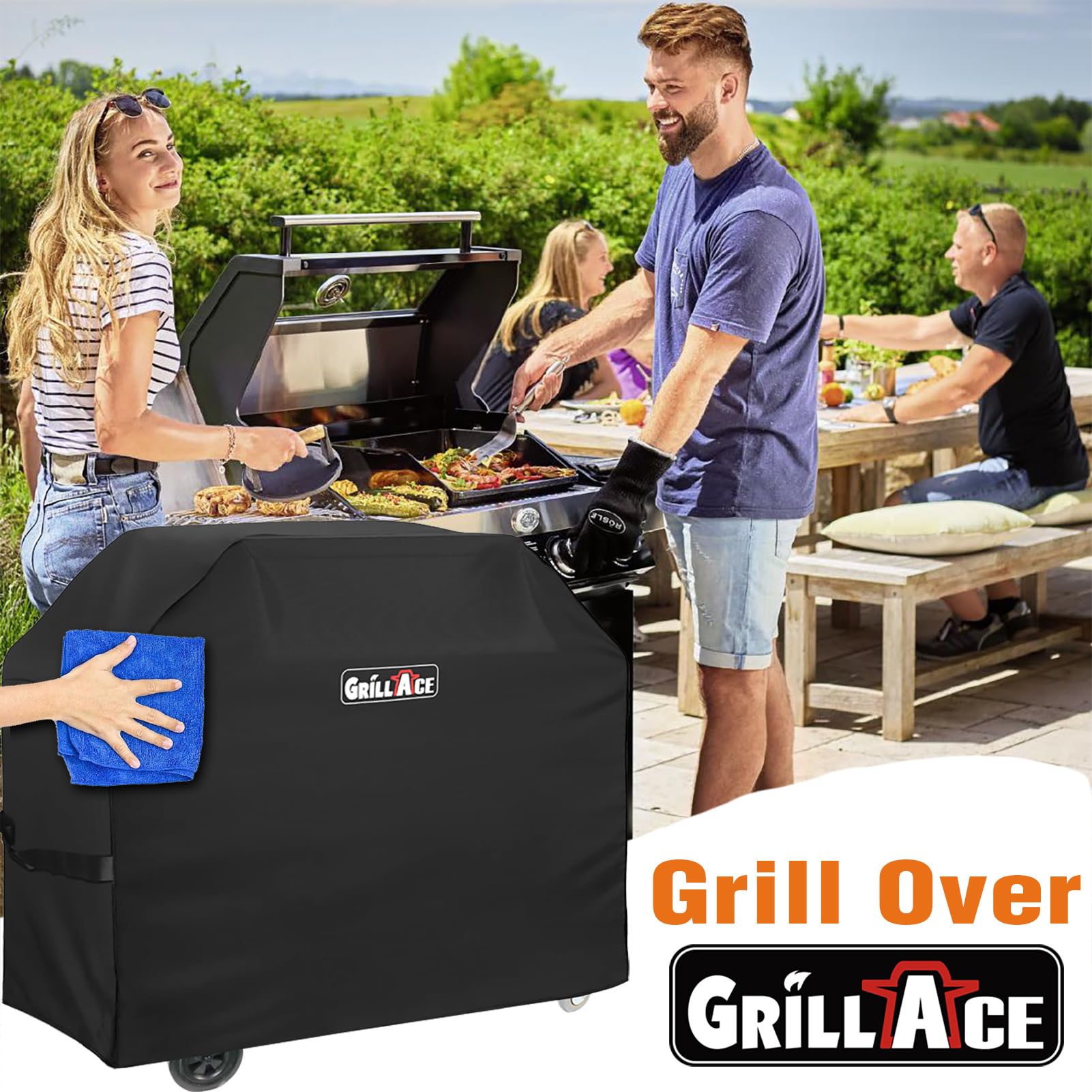 58 Inch Grill Cover Heavy Duty, Fade Resistant 600D Oxford Fabric Waterproof BBQ Gas Grill Cover for Weber Spirit II E-310, Char-Broil, Nexgrill & More, UV Protection with Hook-and-Loop Straps, Black