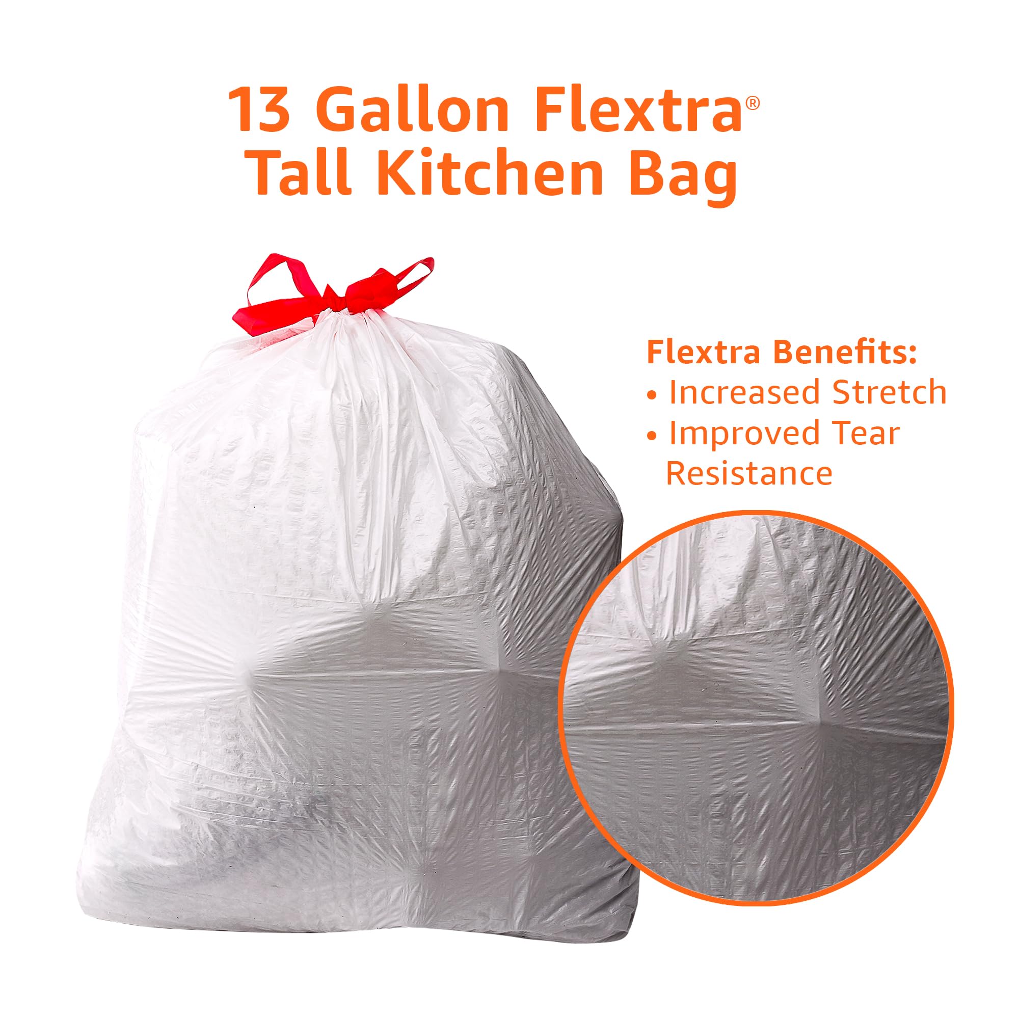 Amazon Basics Flextra Strength Tall Kitchen Drawstring Trash Bags, Fresh Scent, Tear Resistant, 13 Gallon, 90 Count