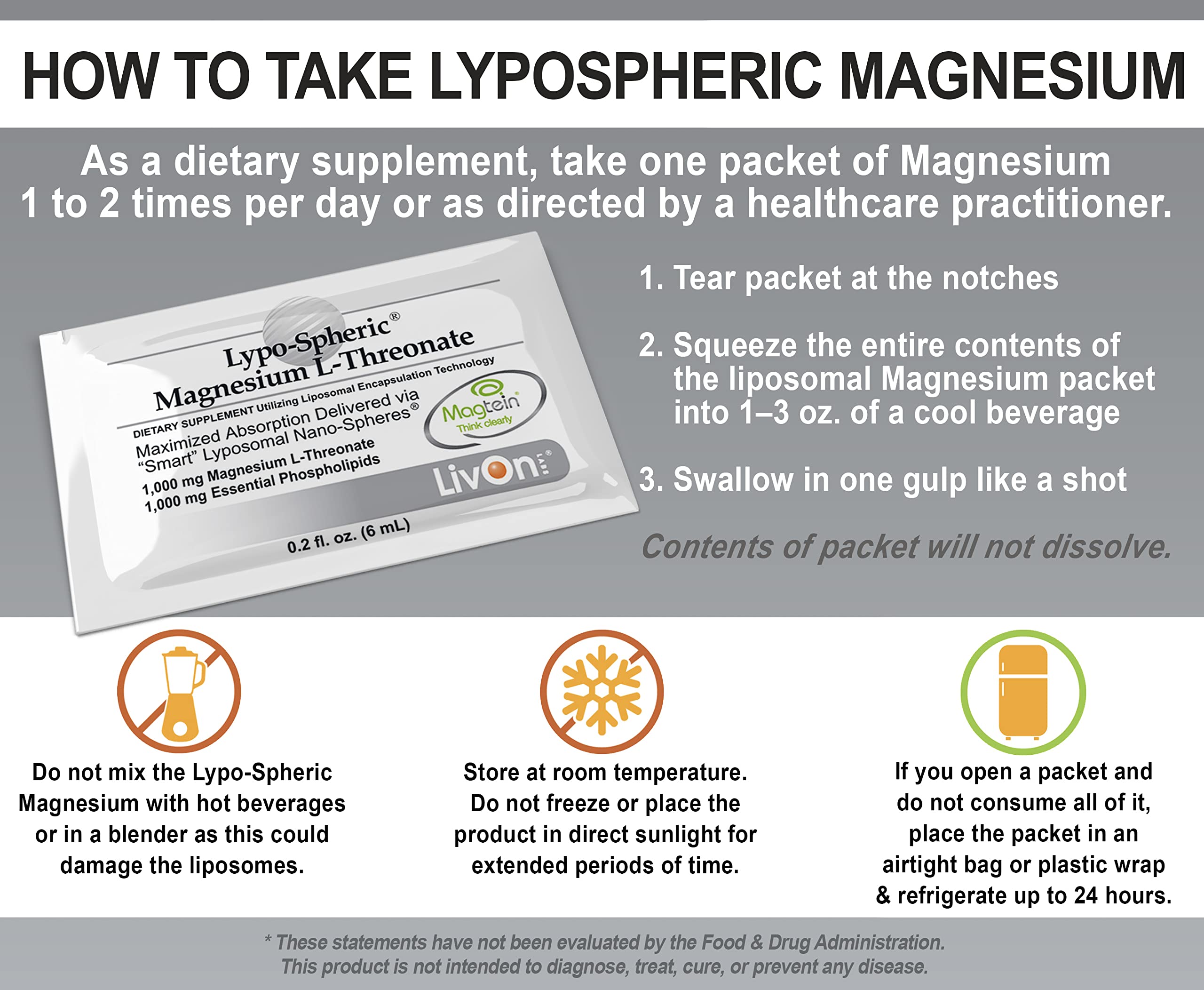 LivOn Laboratories Lypo-Spheric Magnesium L-Threonate - 30 Packets - 77mg Per Packet - Liposome Encapsulated for Maximum Bioavailability - Professionally Formulated - 100% Non-GMO