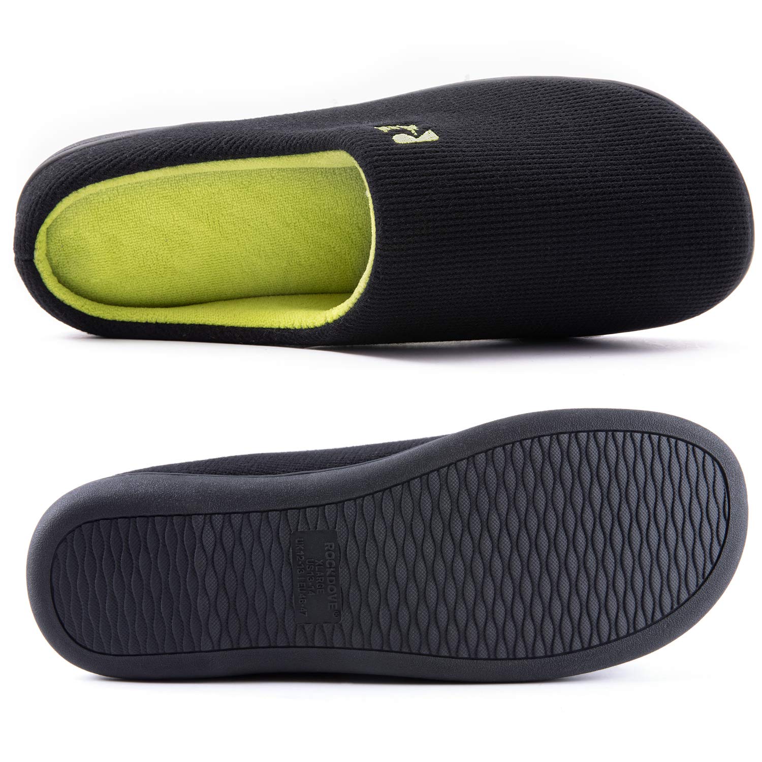 RockDove Men's Original Two-Tone Memory Foam Slipper, Size 9-10 US Men, Black/Lime