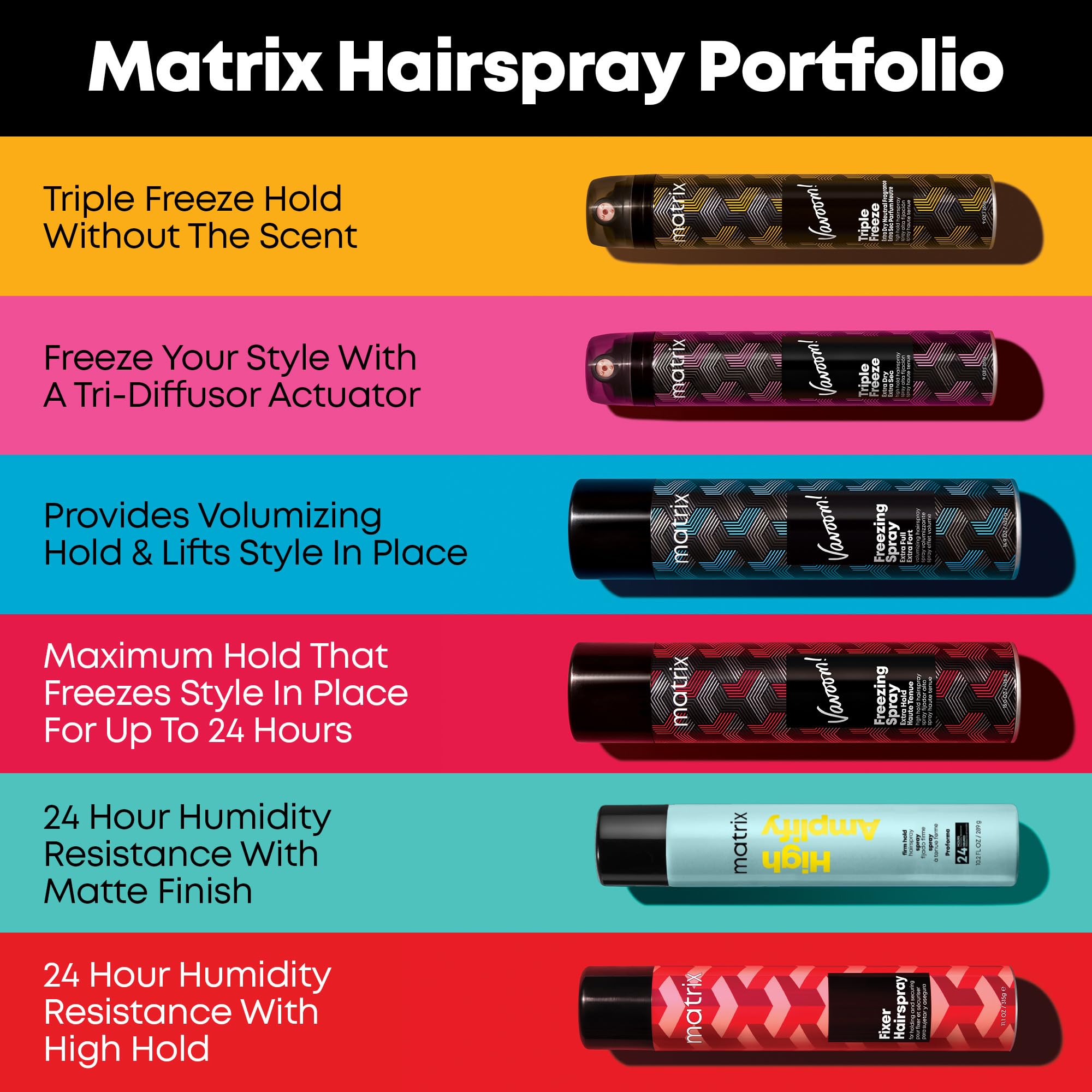 Matrix Vavoom Extra Hold Freezing Spray | Volumizing & Texturizing Hairspray | Extra Firm Hold | Prevents Frizz & Protects Against Humidity | Fast-Drying | For All Hair Types | Hair Styling | 15 oz.