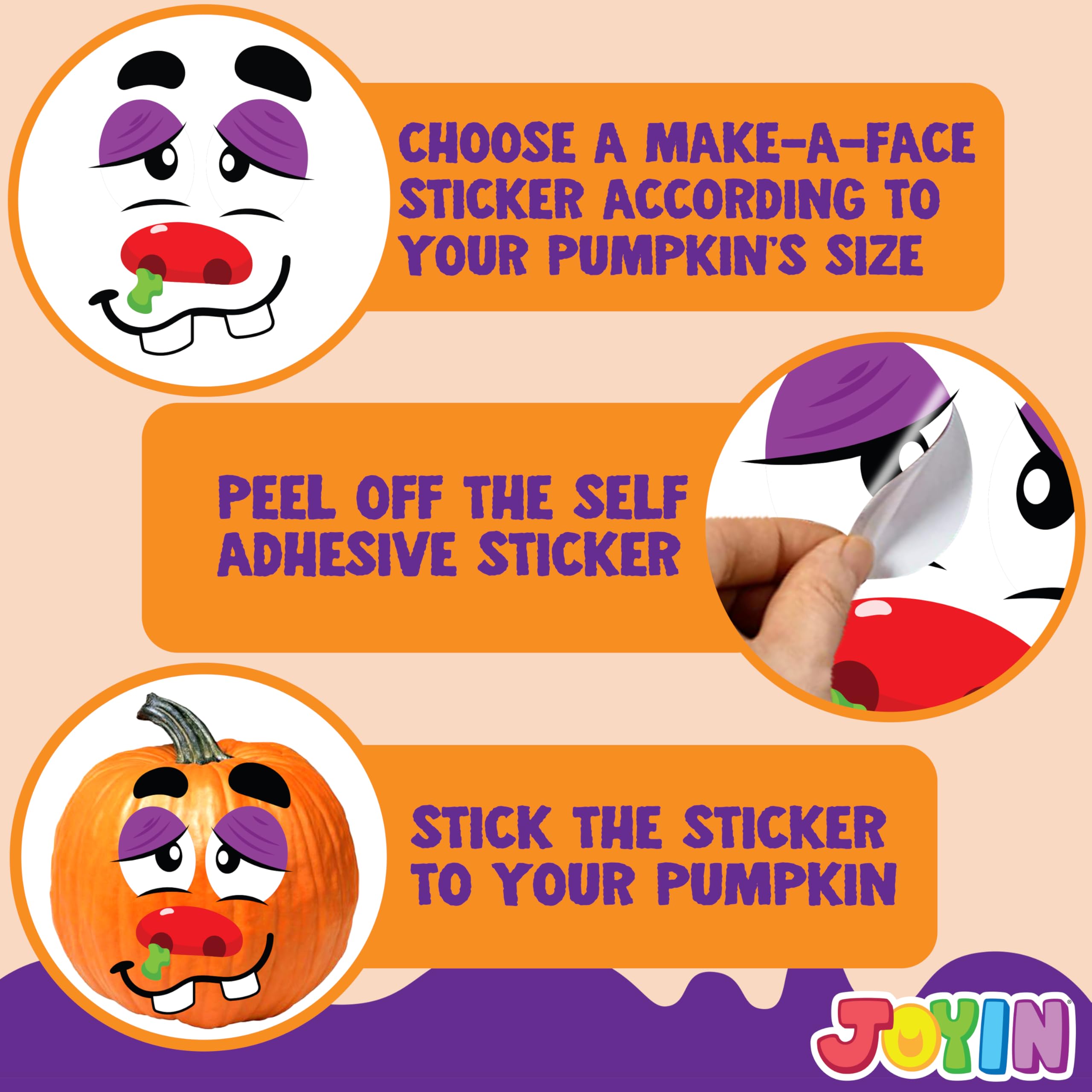 JOYIN Make 40 Faces Pumpkin Decorating Stickers with 18 Sticker Sheets in 12 Different Designs and Sizes Halloween Party Supplies Trick or Treat Party Favors