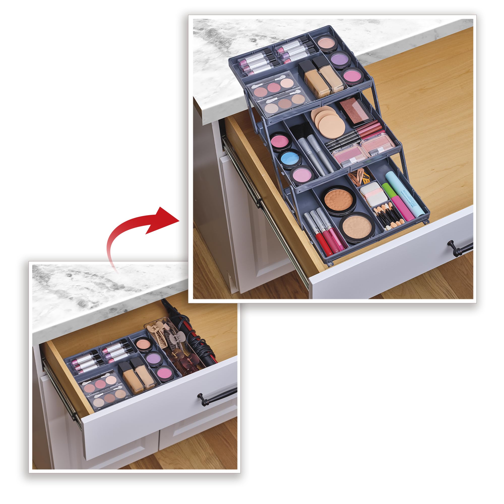 Ontel Smart Drawer Organizer, Multi-Level Jewelry and Cosmetics Storage, Black, 2.65 in