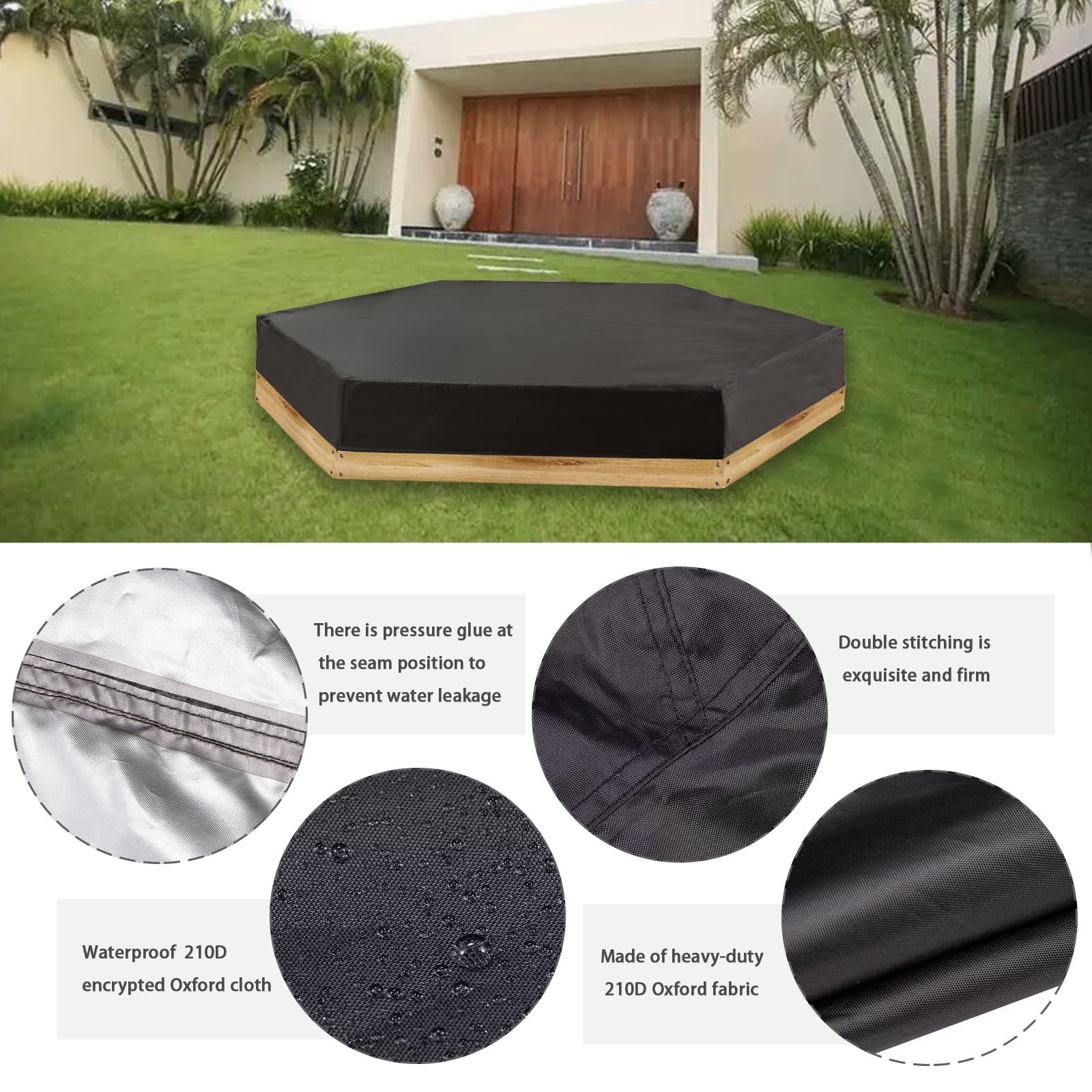 Sand Box Cover,Sandbox Cover Waterproof 420D Oxford Cloth Hexagon Sandpit Pool Cover with Drawstring.Outdoor Sandbox Canopy Protection Keep Sand and Toys Away from Dust Rain 91" X 79"x 9".Black