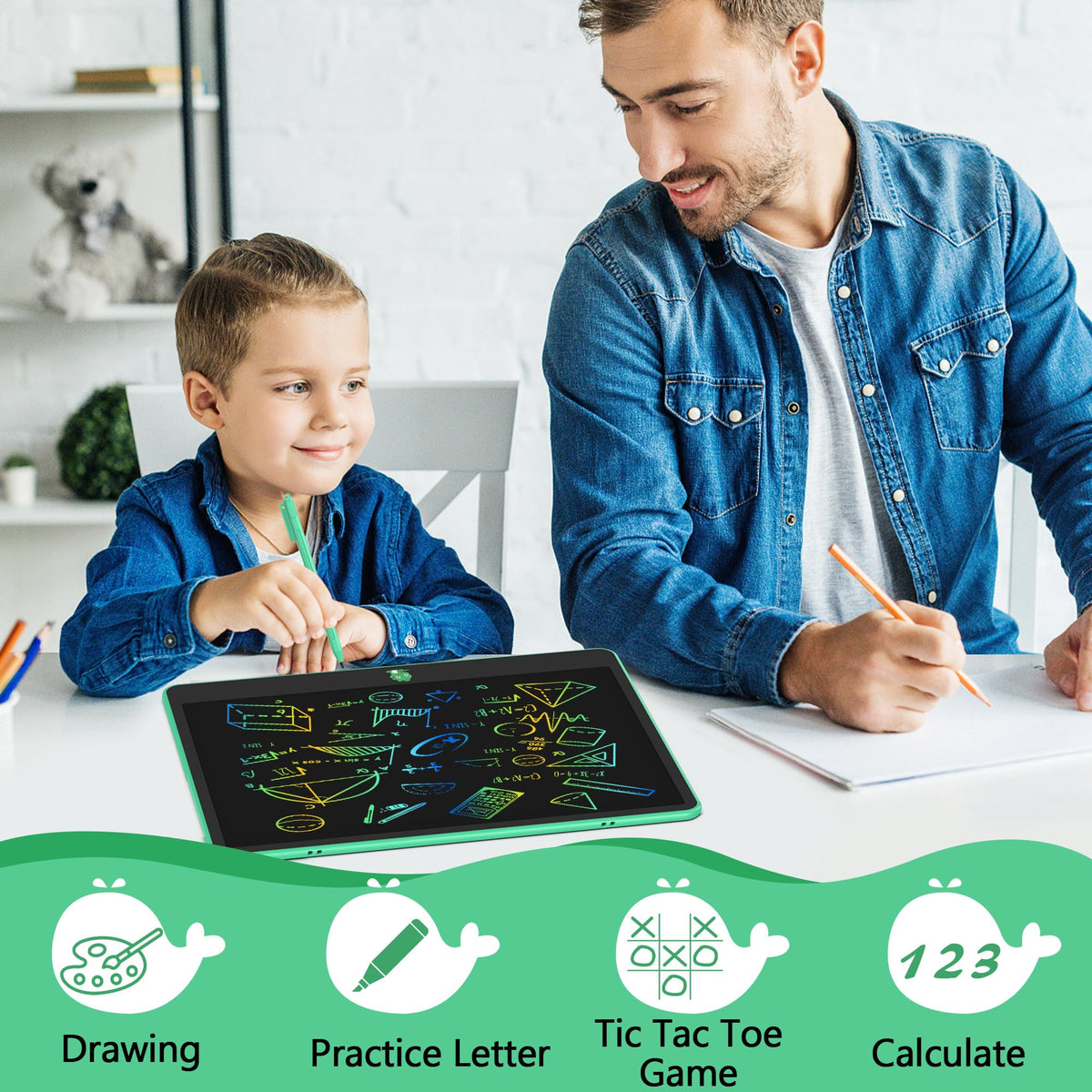 Hockvill LCD Writing Tablet for Kids, Toys for Girls Boys Drawing Pad for 3 4 5 6 7 Year Old Kid, Toddler Doodle Board Christmas Birthday Gift for Children (16 INCH, Green)