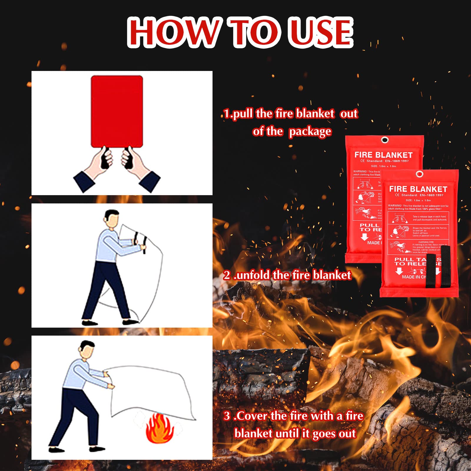 Macarrie 10 Pack 39” x 39” Fire Blanket Emergency Fire Blanket for Home Kitchen Safety Suppression Blanket Survival(Red)