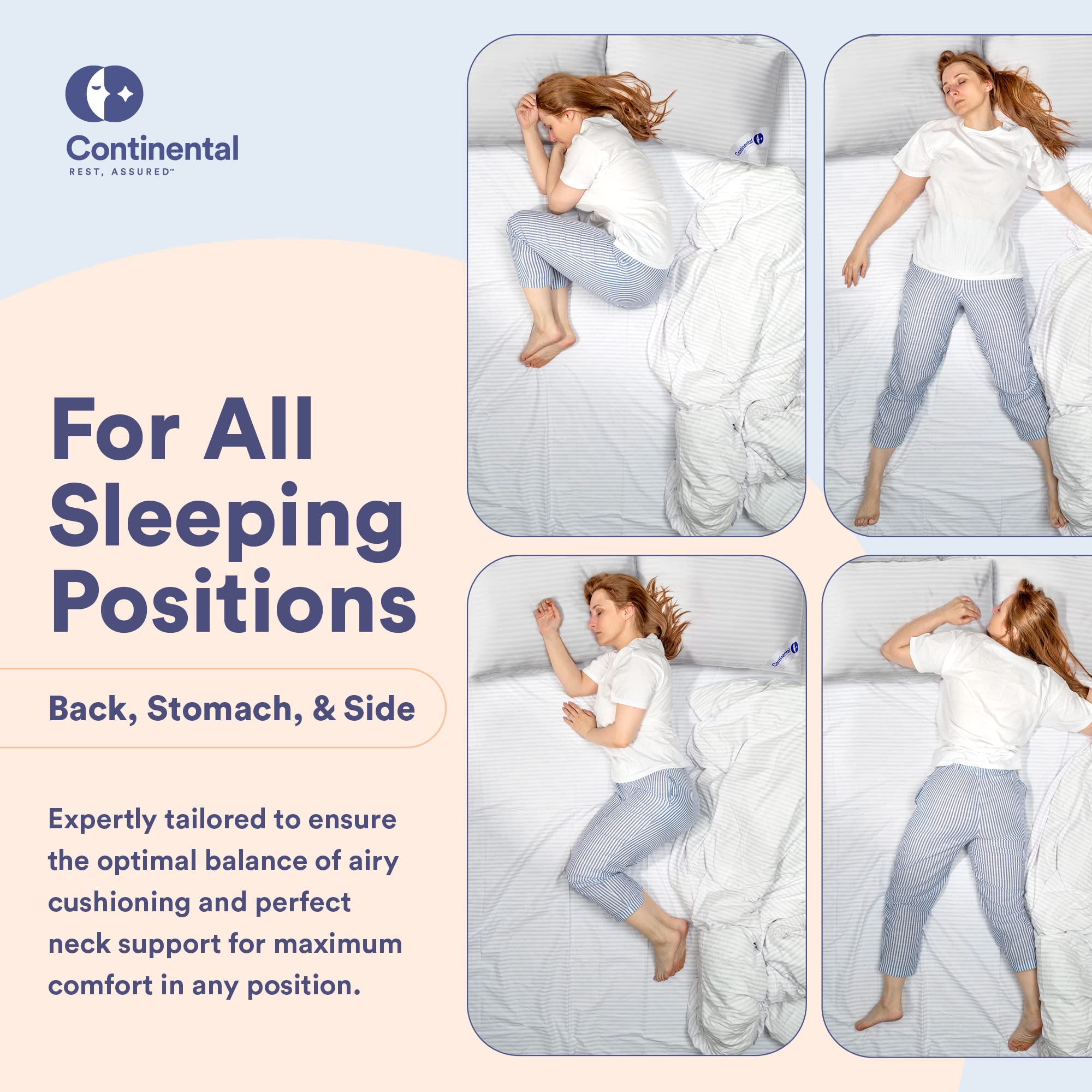 Continental Bedding | Serenity Goose Down Pillow | 700 Fill Power Hungarian White Down | 400TC Cotton Damask Shell | Made in USA | Medium, Queen (Pack of 2), 2 Count