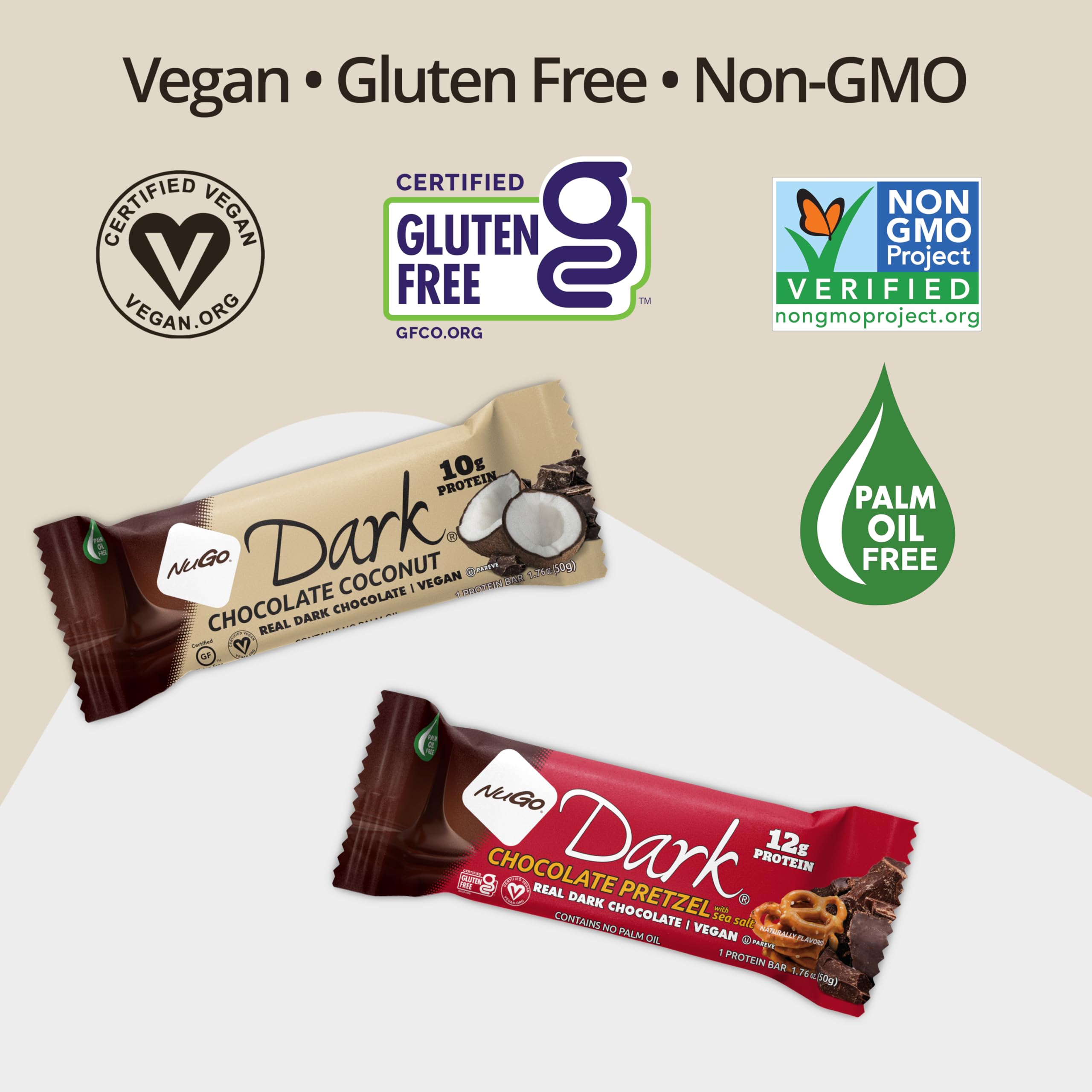 NuGo Dark Chocolate Chocolate Chip, 12g Vegan Protein, 200 Calorie, Gluten Free, 24 Count