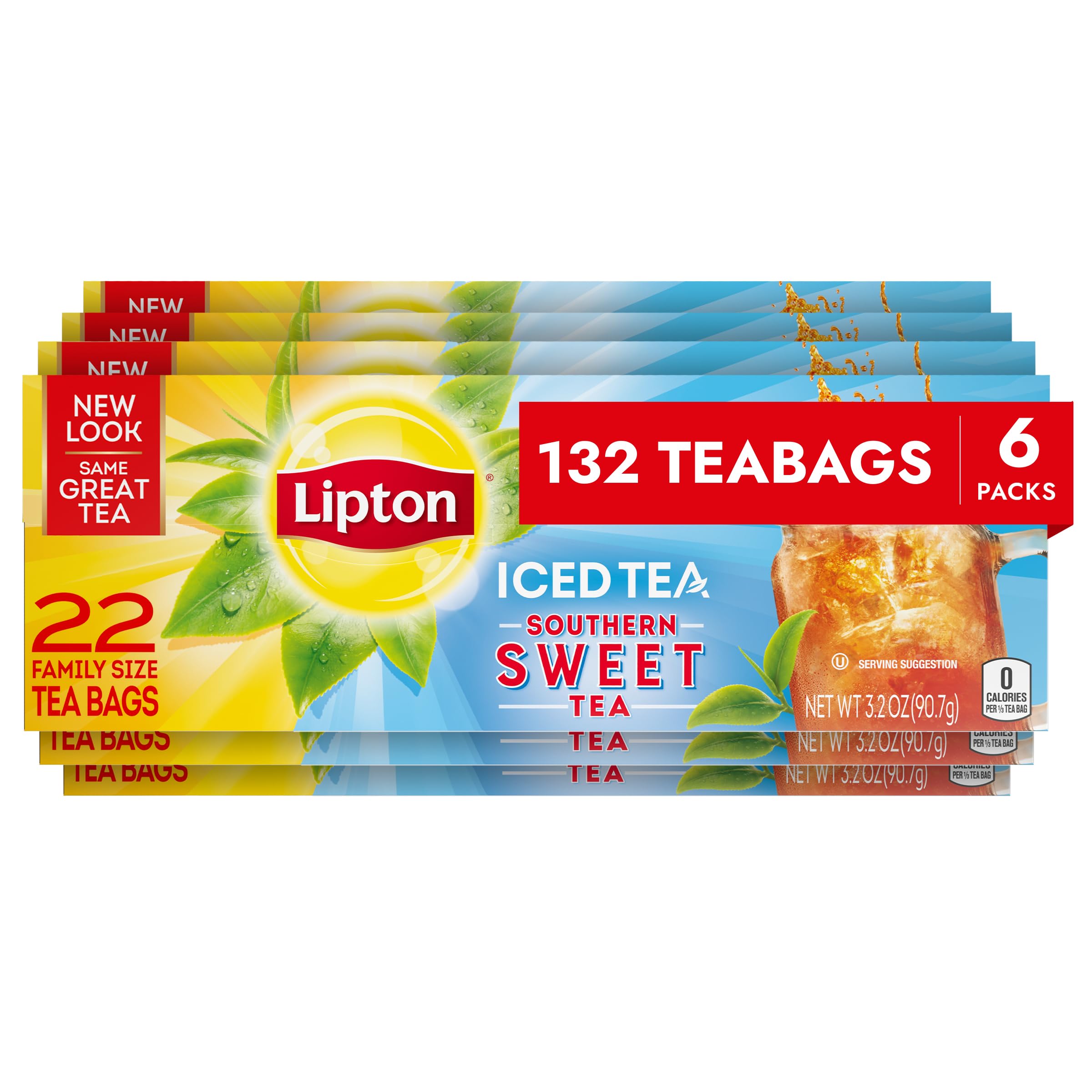 Lipton Southern Sweet Iced Tea Bags, Family Size Tea Bags, 132 Total Tea Bags (22ct - Pack of 6)