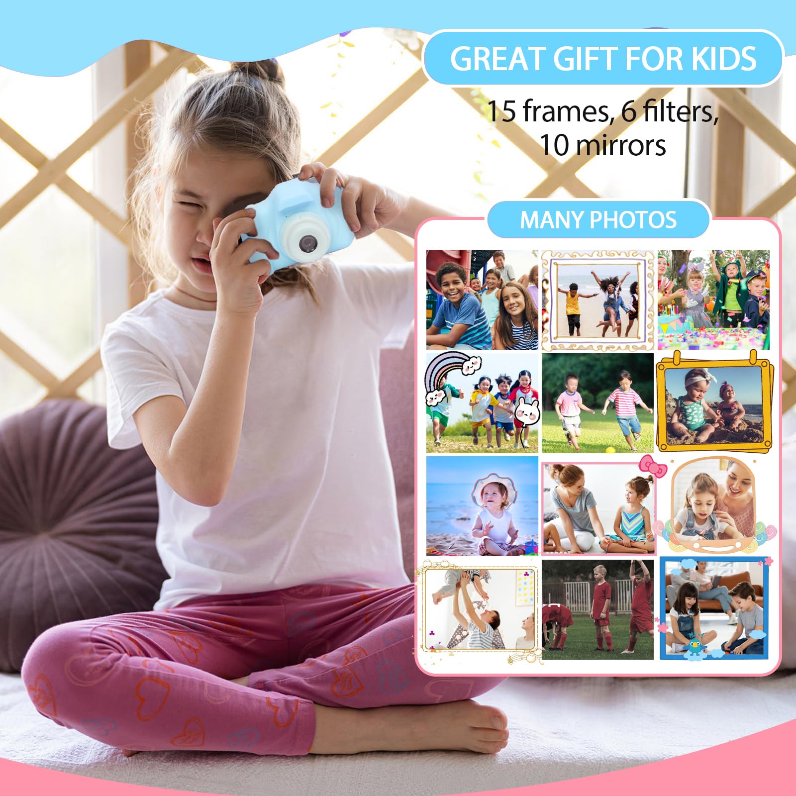 Lmgy Kids Camera - HD Autofocus, 13MP, 1080P Video, 2000 Photos, Fun Frames,Games for Girls, Toddlers - Birthday Gift, Kids Toys-Blue