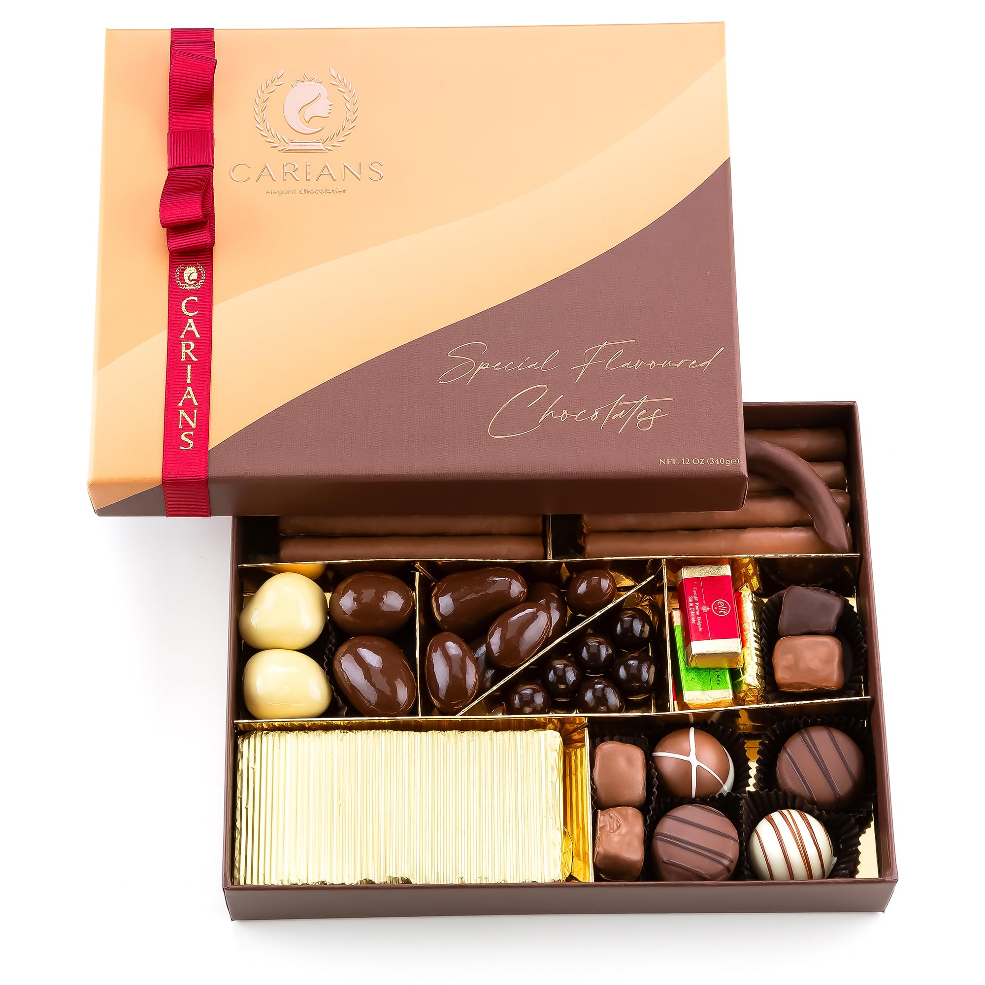 CARIANS Chocolate Gift Box, Luxury Holiday Assortment Pralines & Gianduiotto, Chocolate Covered Turkish Delights, Dragees with Strawberry, Pistachio, Almond & Hazelnut, Holiday Gift. Christmas