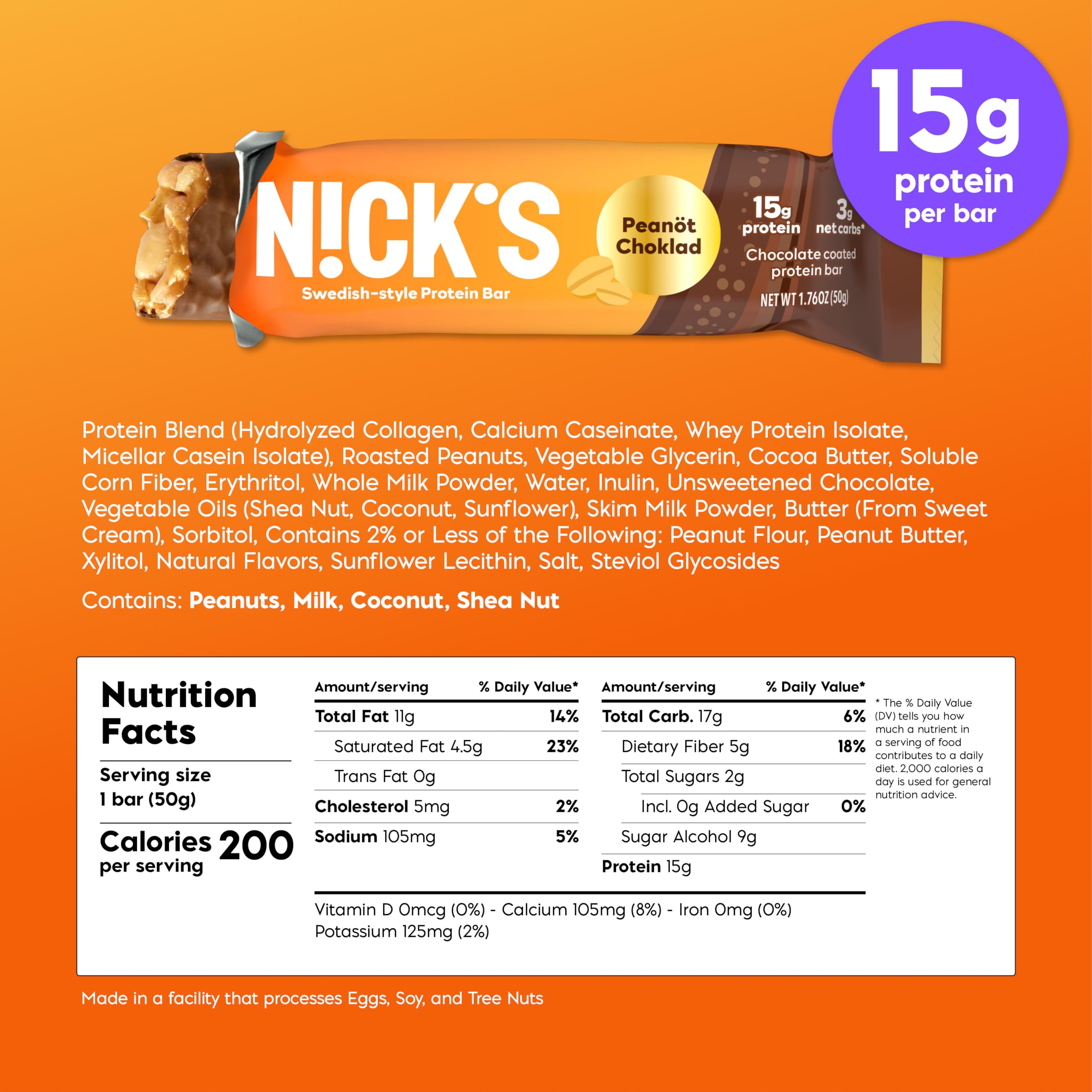 Nick's Protein Bars Variety Pack | 15g protein | 190 calories | Low Carb Keto Friendly Snacks No Added Sugar (Multipack 12 bars x 50g)