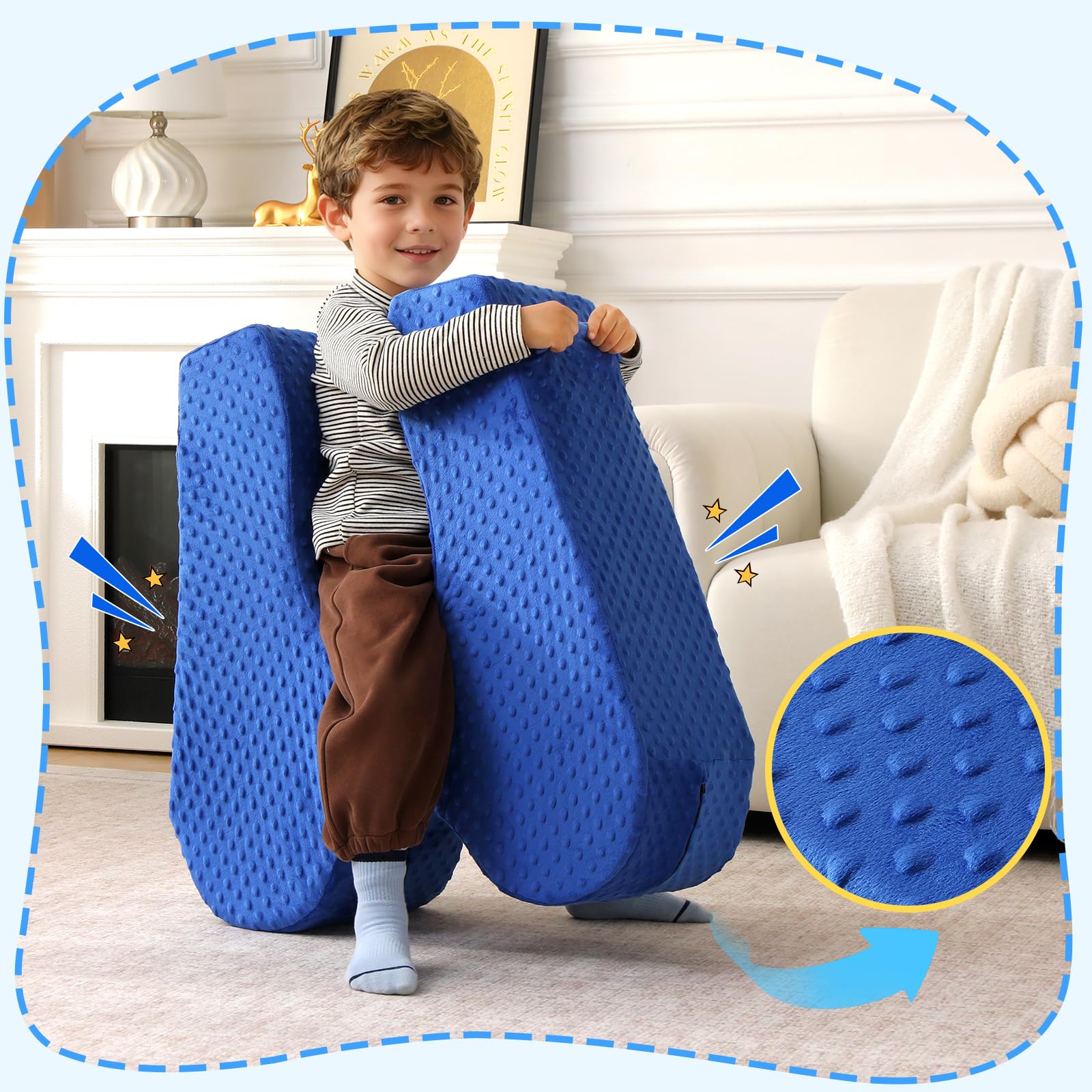 NOVII Sensory Rocker Chair for Kids，Soft Squeeze Sensory Seat，Calming Compression Chair with Sensory Needs for Kids，Washable Cover，Easy to Move with Handle，Suitable for Sensory Rooms, (Sky Blue)