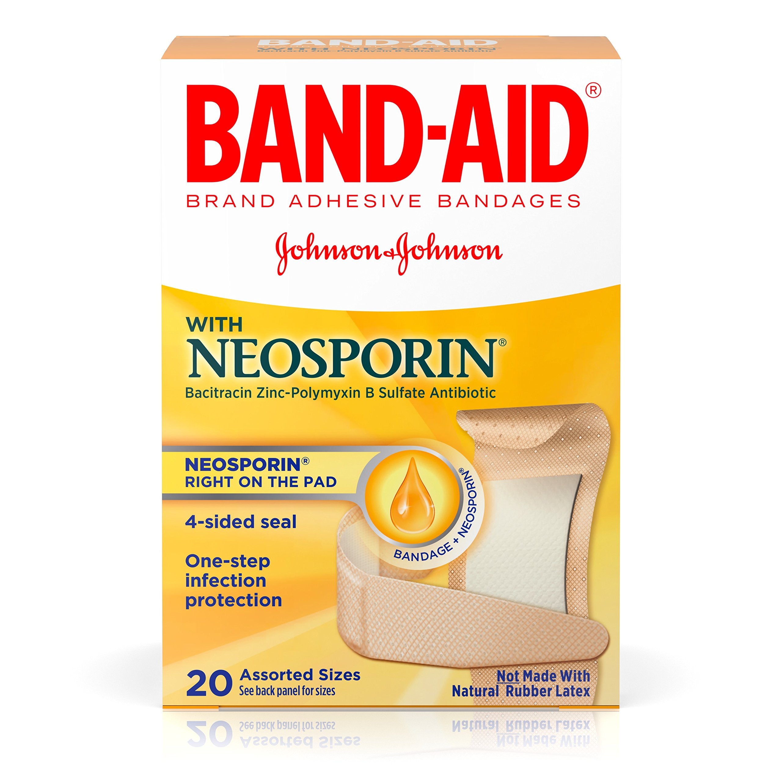 Band-Aid - 5570 Brand Bandages with Neosporin Antibiotic Ointment, Assorted Sizes, 20 ct