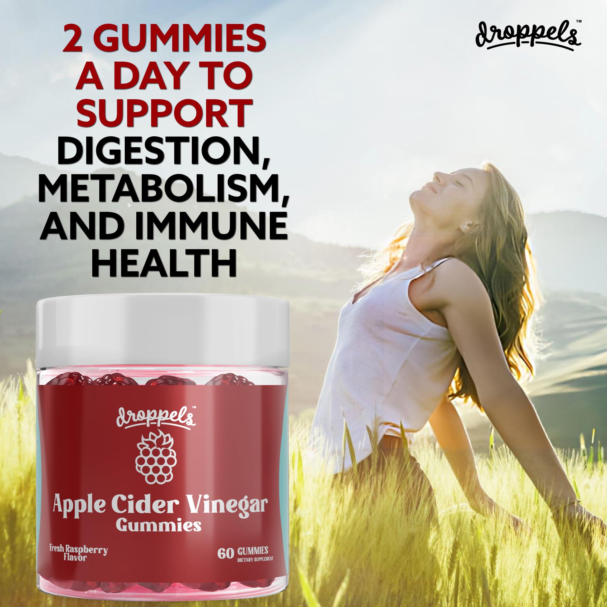 Droppels Apple Cider Vinegar Gummies 1000mg with Beet Root & Pomegranate