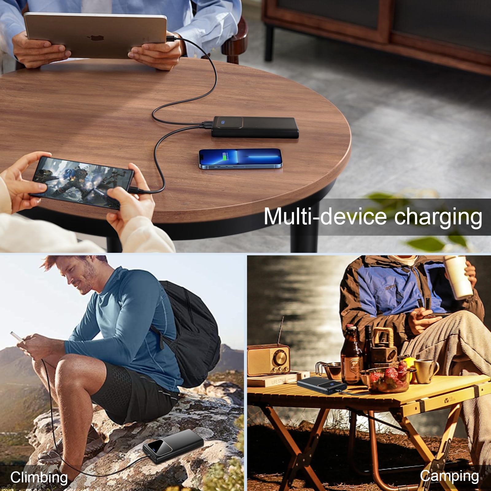 Rolosar Portable Charger, 10000mAh Power Bank with PD15w Fast Charging, 4 Outputs 3 Inputs with Built in TypeC, USBA Battery Pack, Compatible with iPhone 16 15 Samsung S22 S21 Android Phone etc Life8