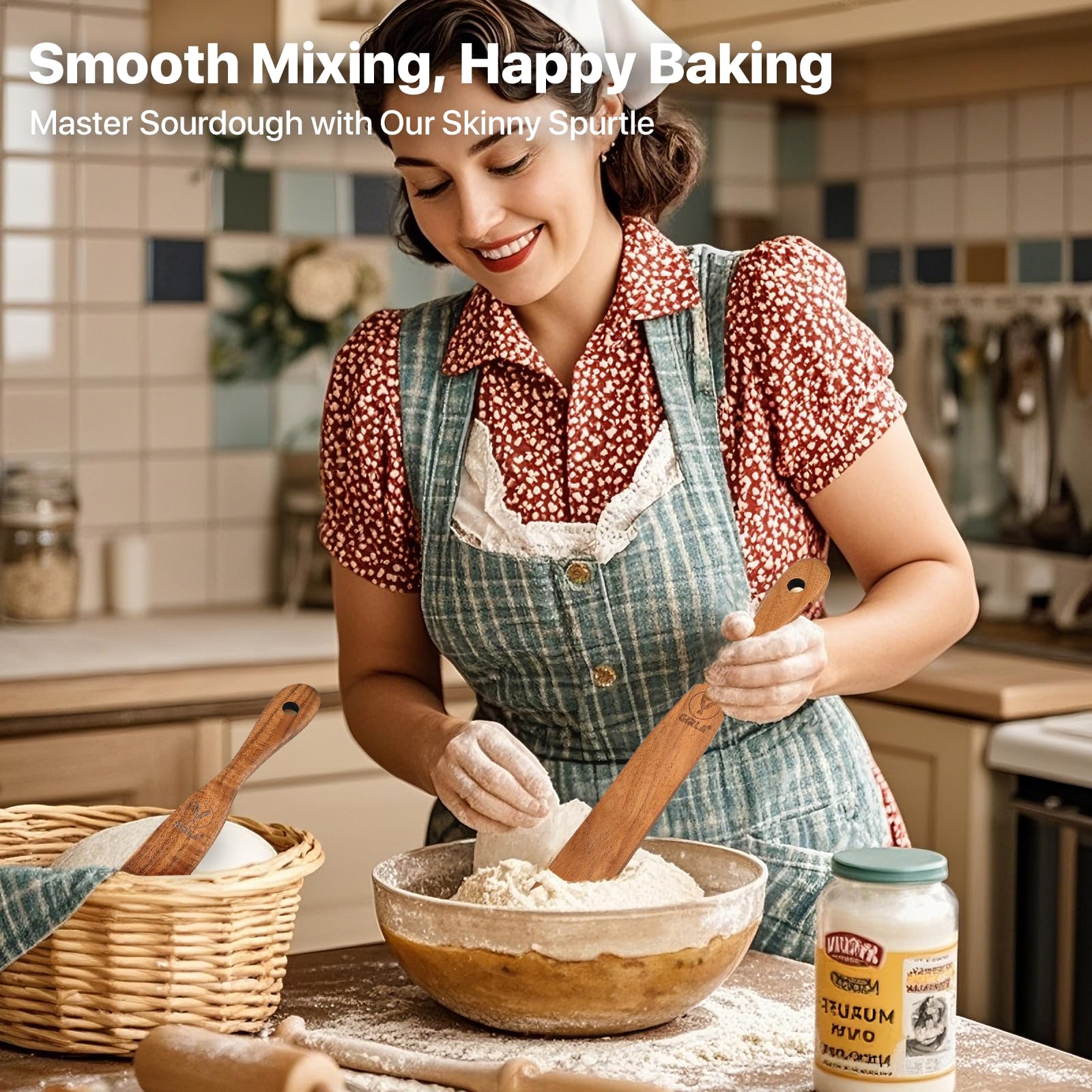 【2 PCS 11 inch】Skinny Spurtle for Sourdough Starter, Sour Dough Stirring Stick, Scraping Spatula, Premium Hardwood Non-Stick Cookware Tool for Mixing, Jar Scraping, Baking, Wooden Sourdough Stirrer.