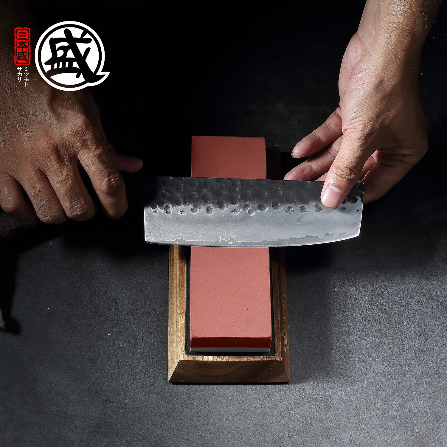 MITSUMOTO SAKARI Japanese Knife Sharpening Stone, Professional Kitchen 1000/3000 Grit Knife Sharpener Stone, Non-Slip Wooden Seat whetstone knife sharpener