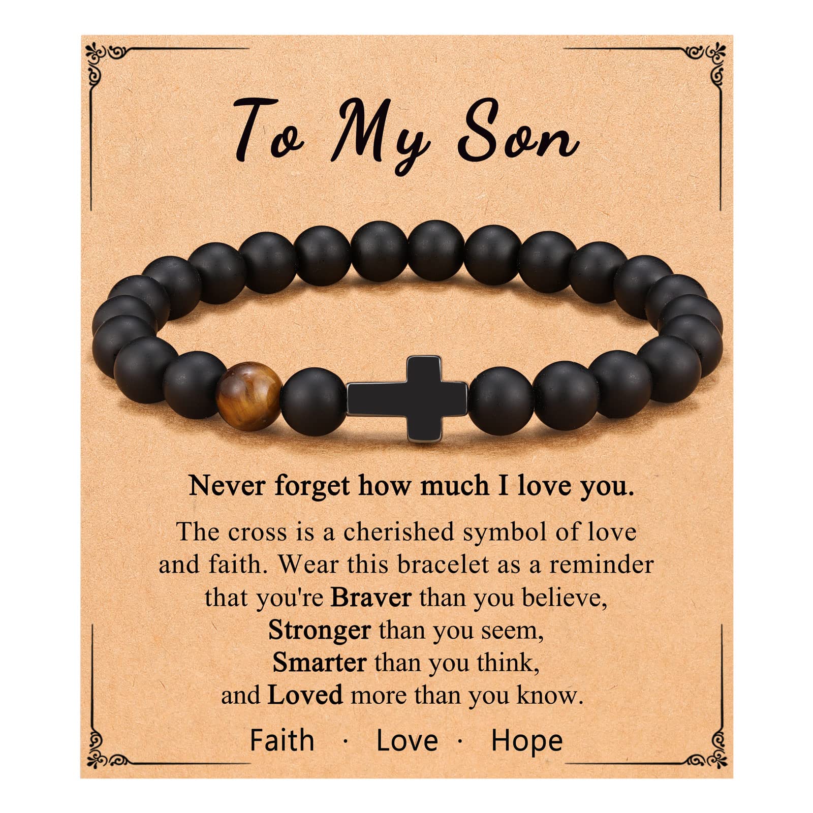 ORISPRE To My Son Cross Bracelet Gifts from Mom Dad Christmas Stocking Stuffers for Teenage Teen Tween Boys Gifts Ideas 14 16 18 10 12 13 15 Year Old Birthday Gifts for Guys Cool Stuff Things