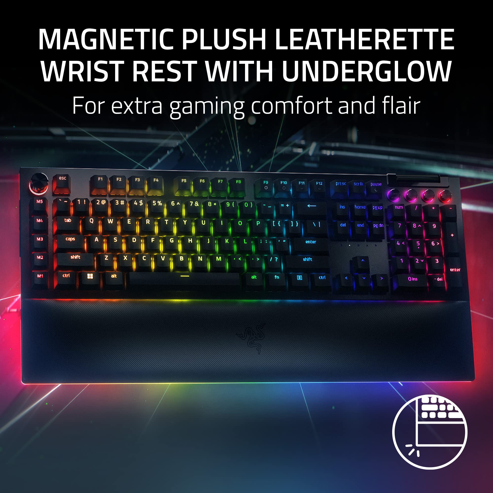 Razer BlackWidow V4 Pro Wired Mechanical Gaming Keyboard: Yellow Switches - Linear & Silent - Doubleshot ABS Keycaps - Command Dial - Programmable Macros - Chroma RGB - Magnetic Wrist Rest