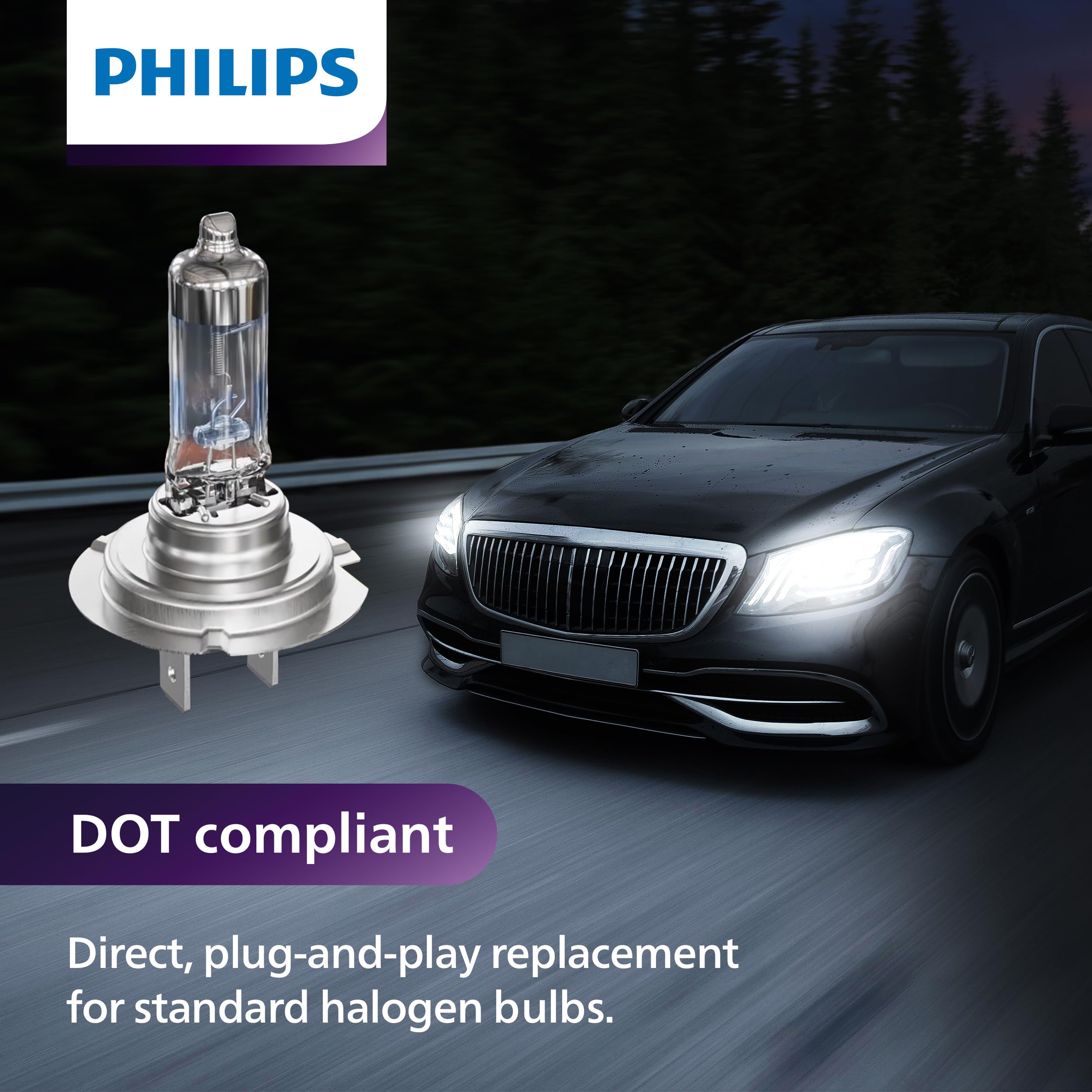 Philips Automotive Lighting H7 NightGuide Platinum Premium Upgrade Automotive Replacement Headlight Bulb, Fits Select High Beam, Low Beam, and Fog Positions (Pack of 2)