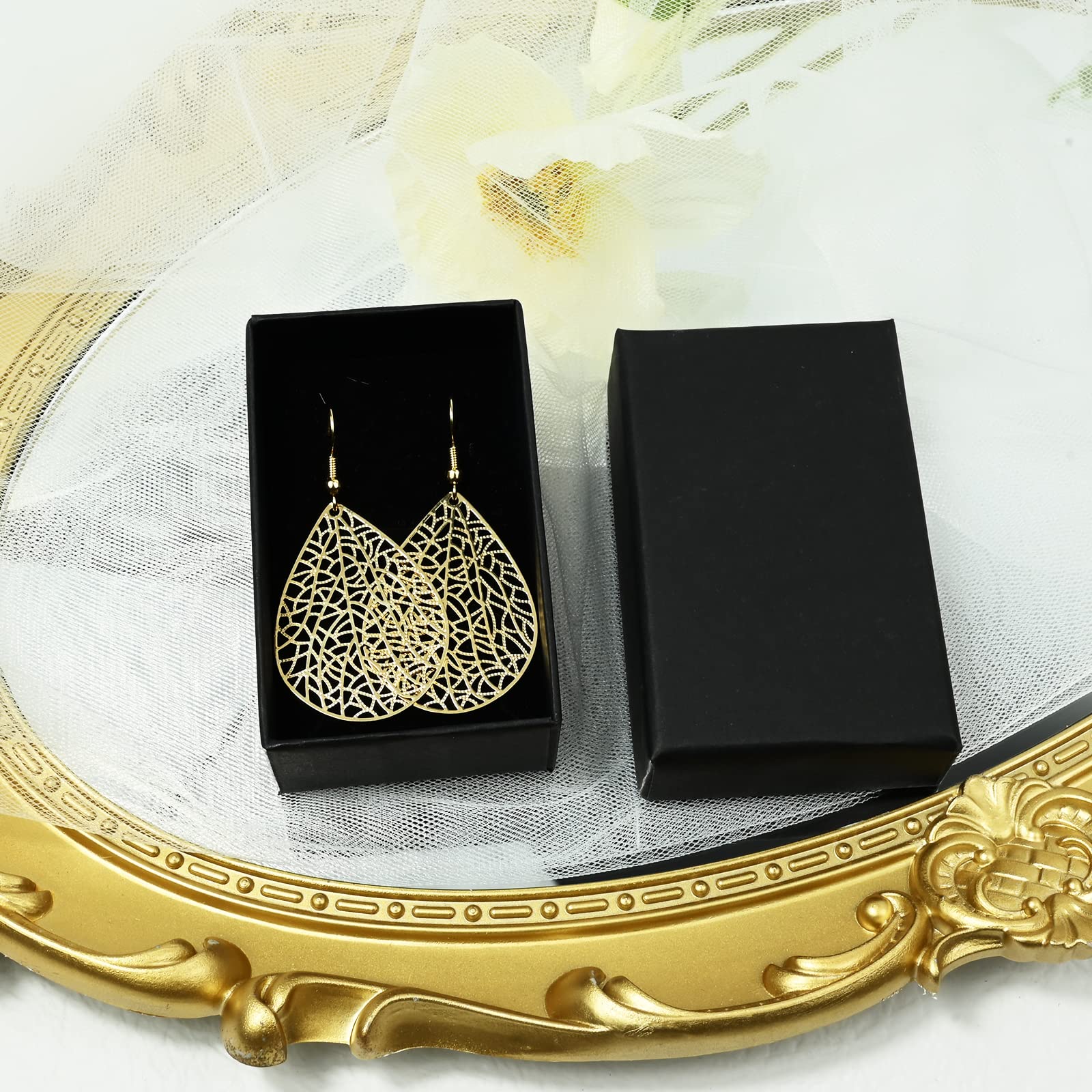 Teardrop Earrings for Women, 14K Gold Plated Dangle Earrings, Handmade Filigree Earrings for Gift