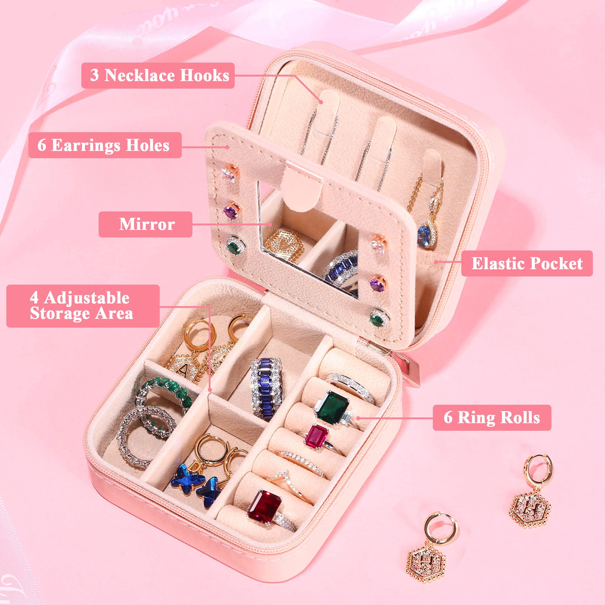 Yesteel Small Travel Jewelry Case Jewelry Box Jewelry Organizer, Ring Box Earring Box Travel Jewelry Organizer Jewelry Boxes for Women, Travel Essentials Travel Accessories Letter K