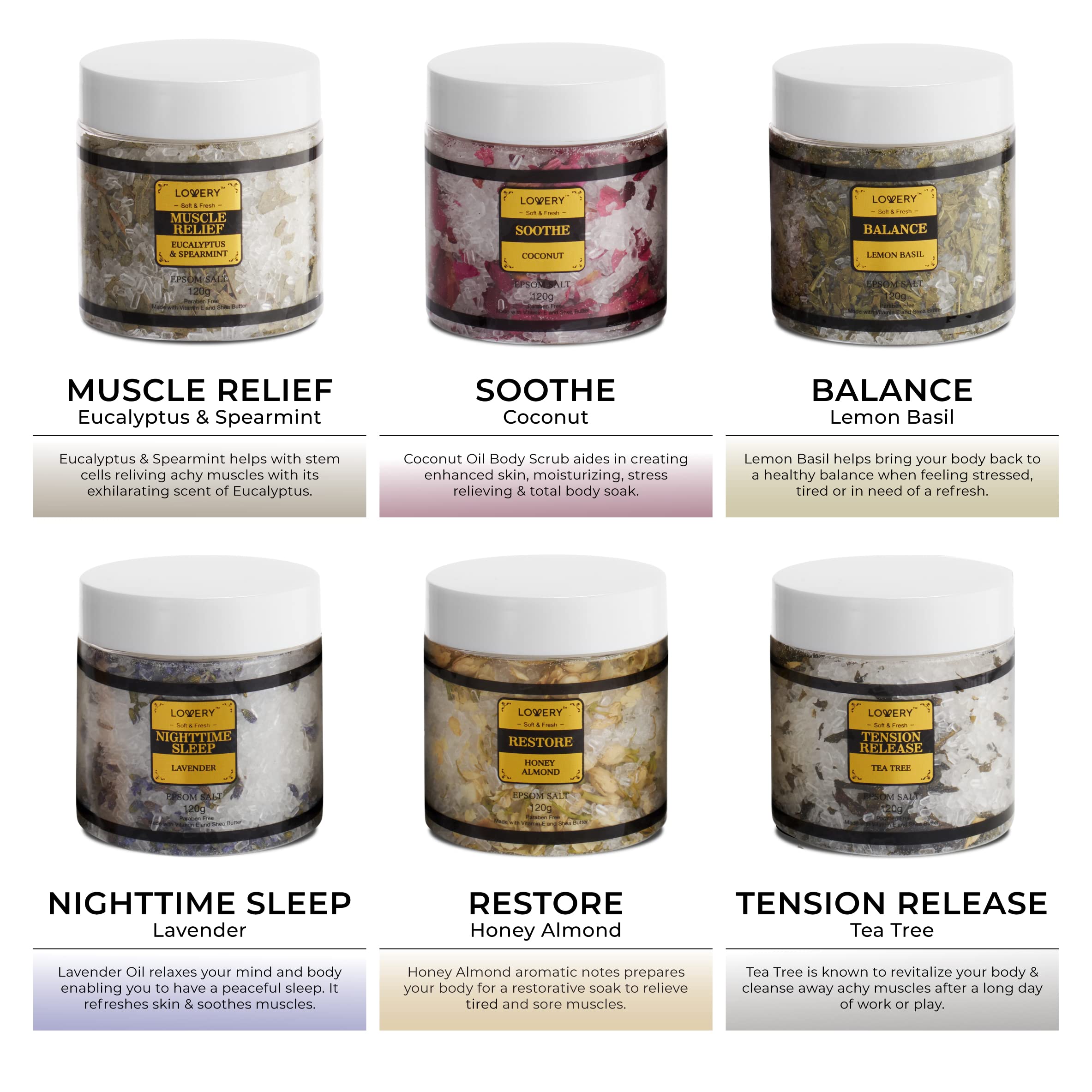 Epsom Bath Salts Gift Set, Relaxing Spa Salt with Essential Oils - Lavender, Eucalyptus Spearmint, Lemon Basil, Coconut, Tea Tree, Honey Almond, Self Care Elephant Gifts for Women Who Have Everything