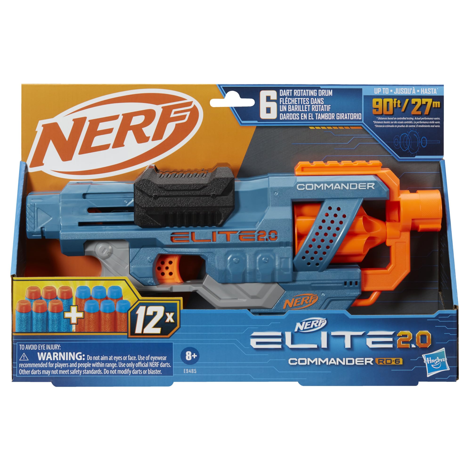 NERF Elite 2.0 Commander RD-6 Dart Blaster, 12 Darts, 6-Dart Rotating Drum, Outdoor Toys, for Kids, Ages 8+