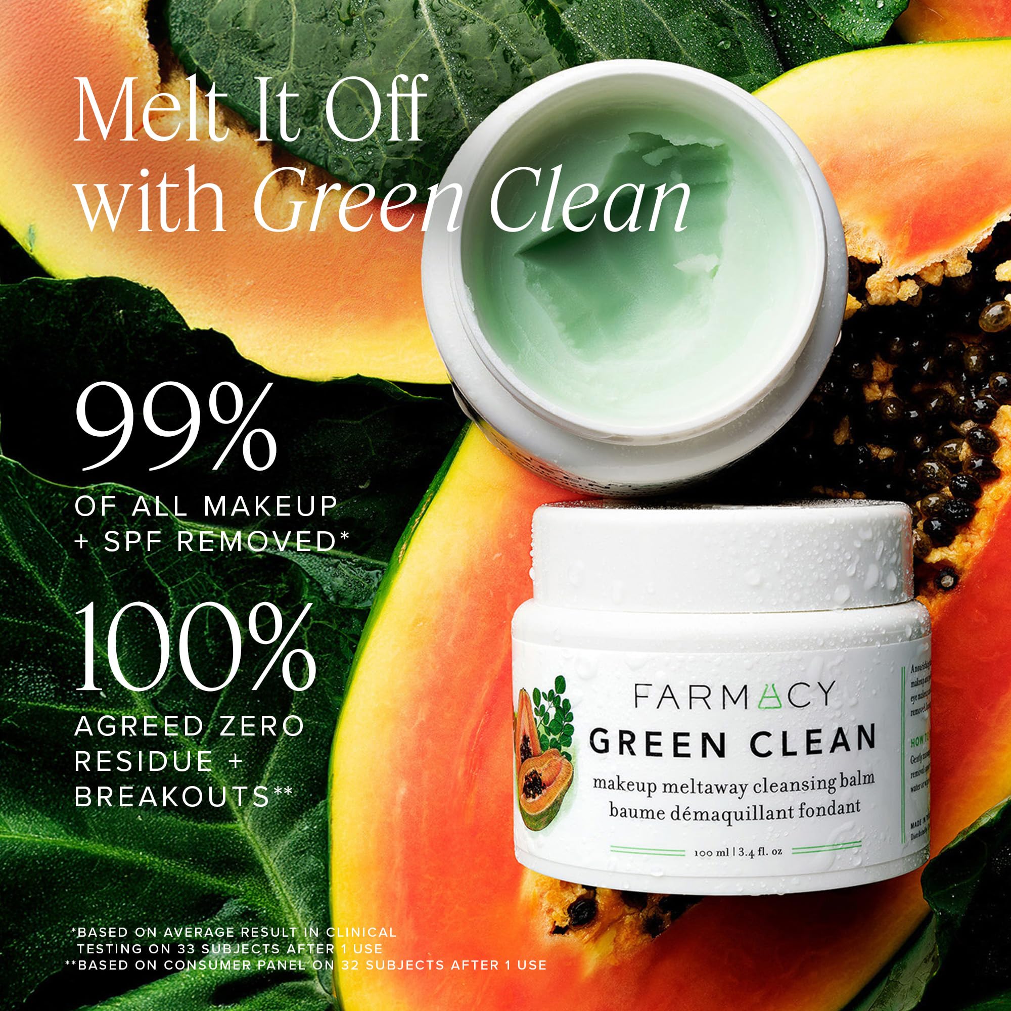 Farmacy Makeup Remover Cleansing Balm - Green Clean Waterproof Makeup Remover + Oil Based Cleanser - Gentle Exfoliating Double Cleanser - Melts From Balm to Milky Lather (50ml)