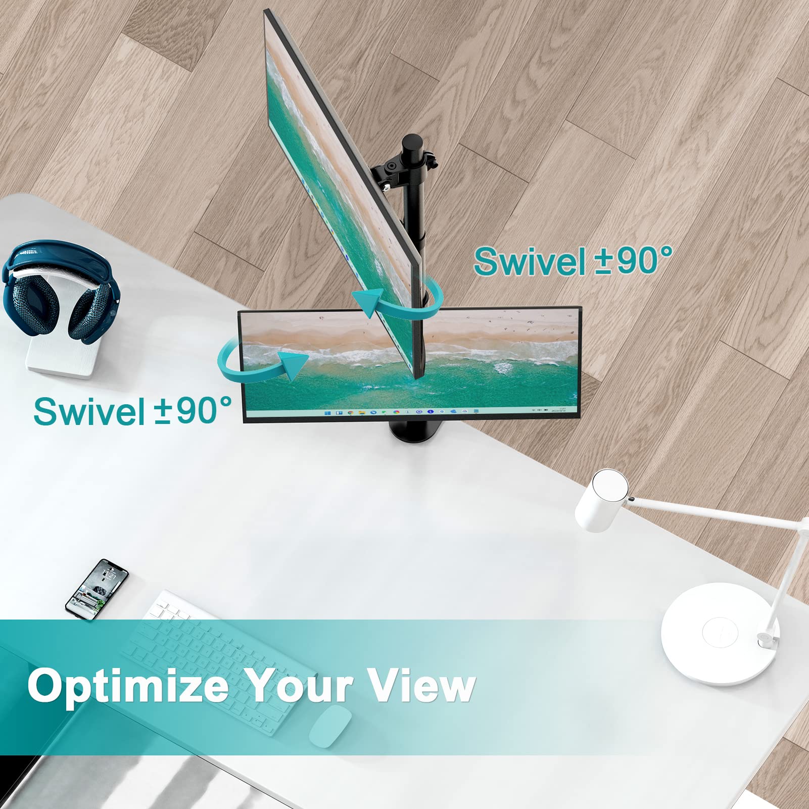 MOUNT PRO Vertical Dual Monitor Stand, Stacked Monitor Mount for 2 Monitors Up to 32 inches, Computer Monitor Arm with Swivel, Tilt, Height Adjustable, Each Monitor Desk Mount Holds up to 17.6 lbs